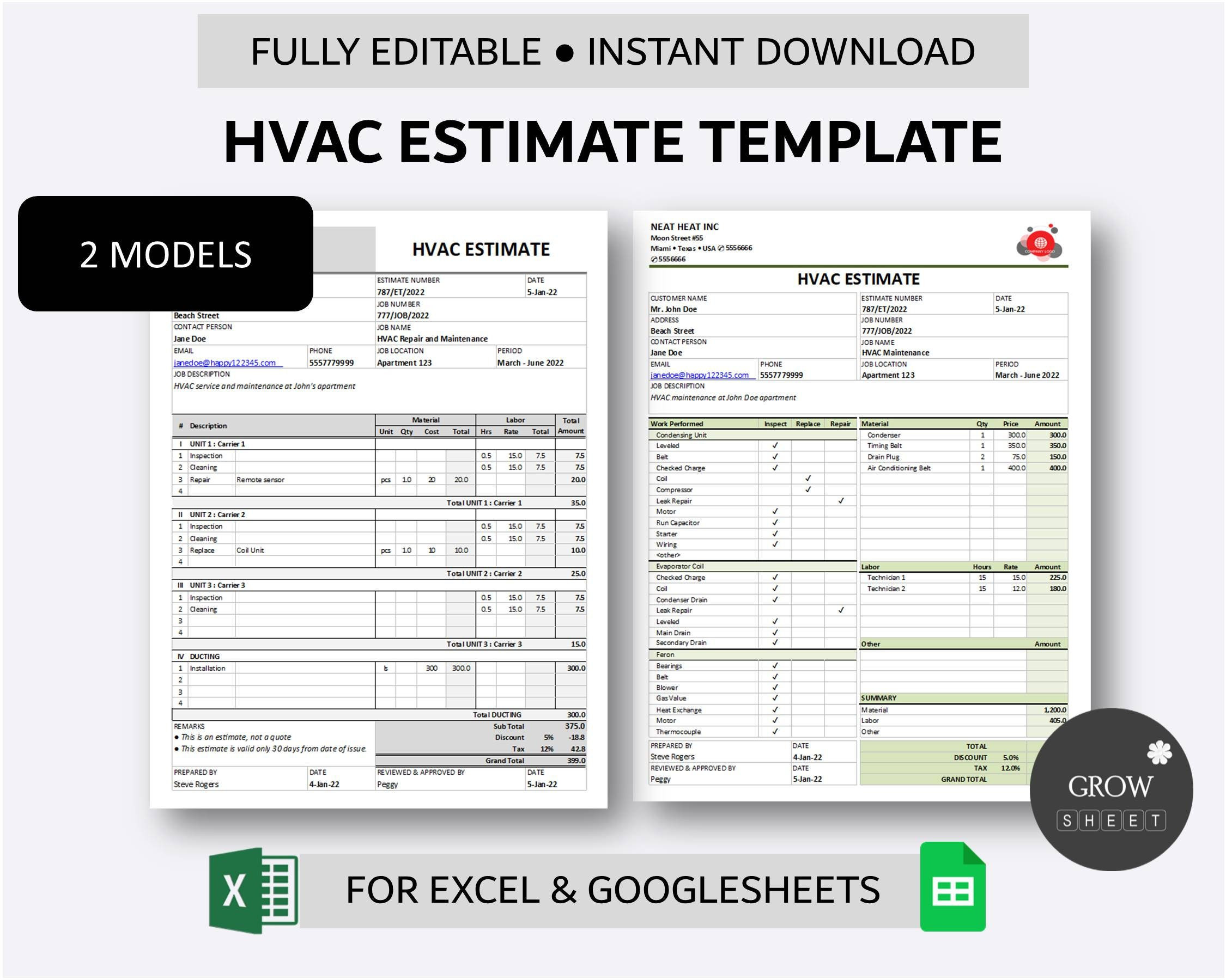 sample hvac estimate template