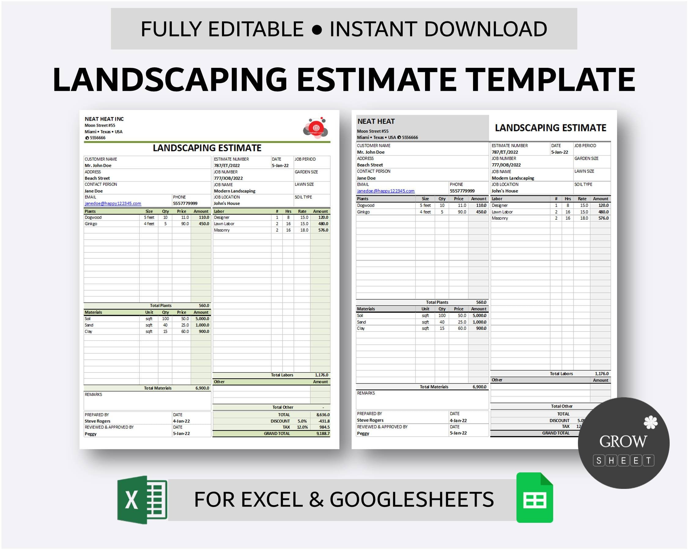 sample landscape estimate template