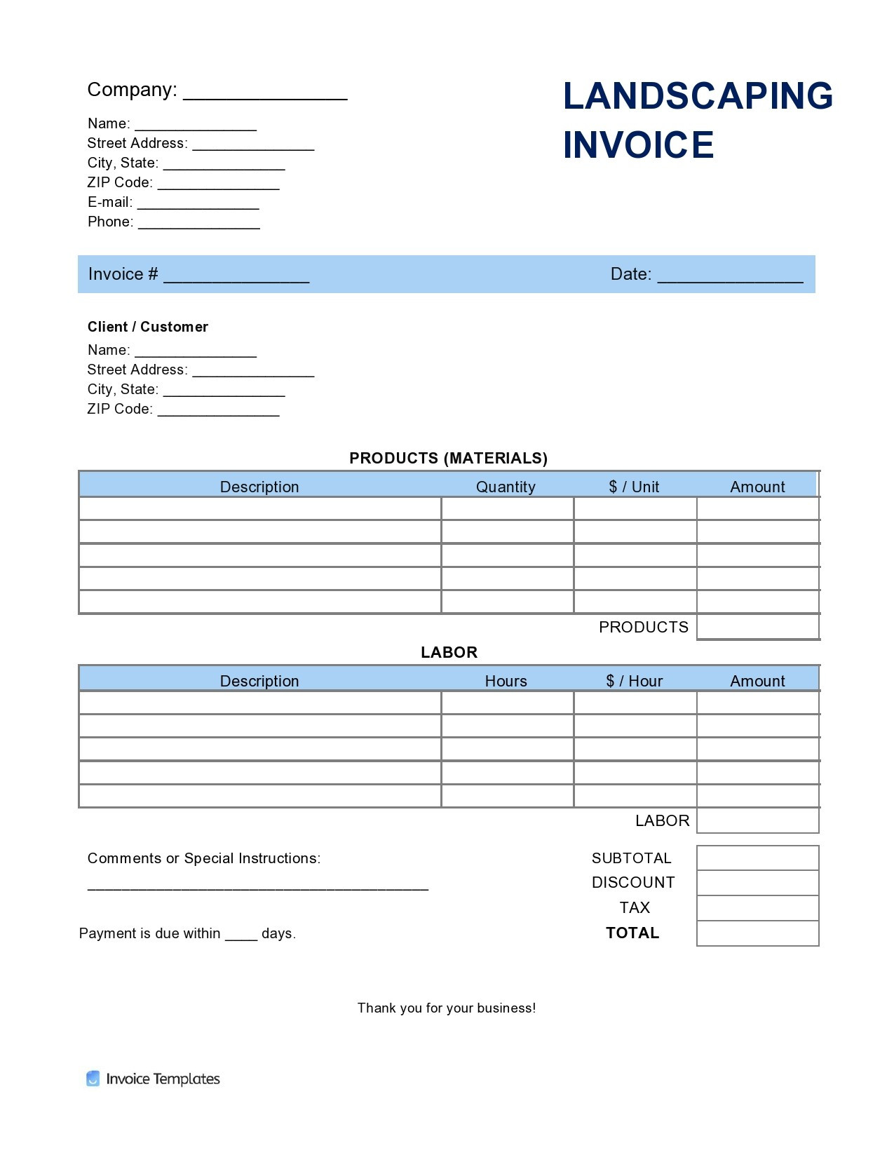 invoice for lawn services template