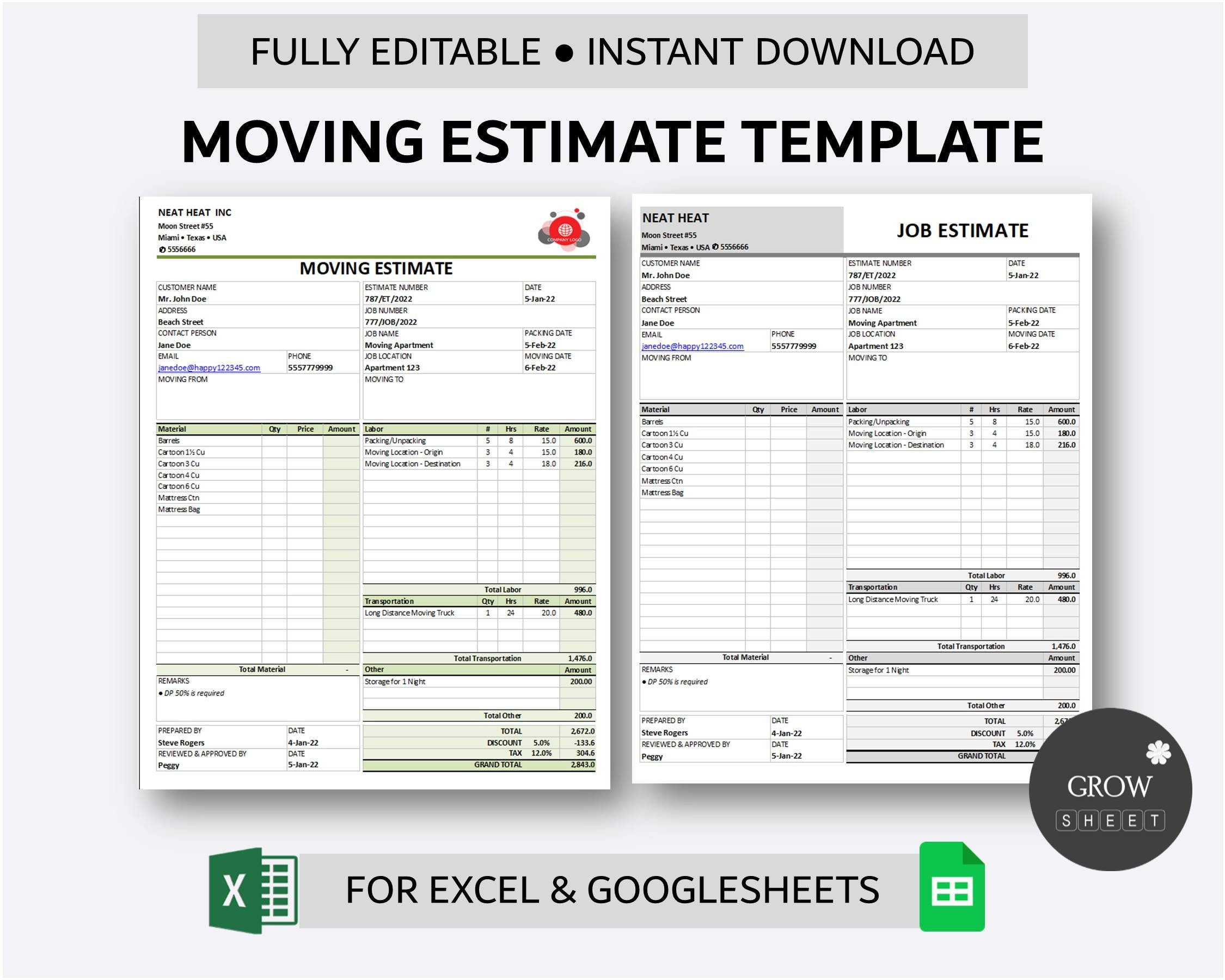 sample moving estimate template