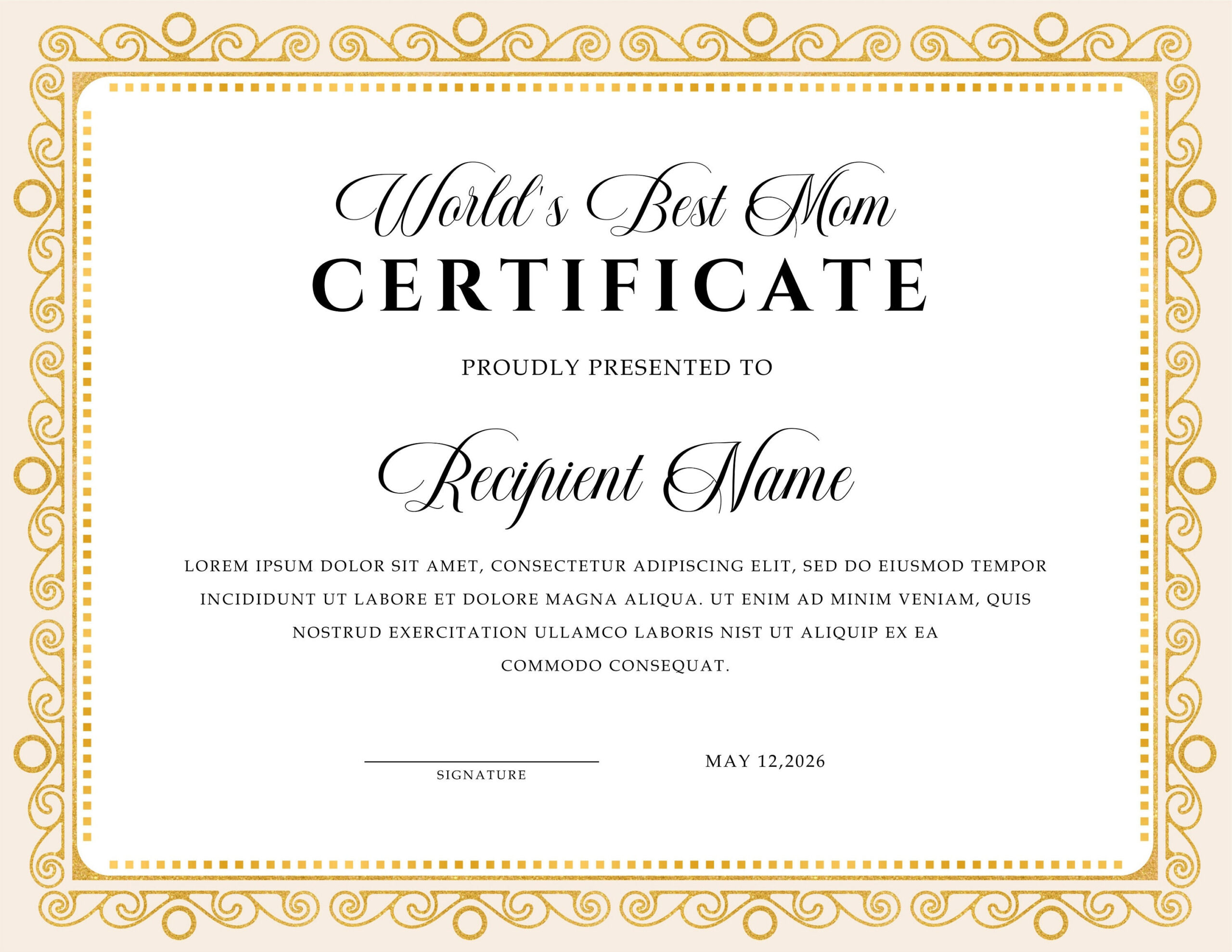 Printable Best Mother Award Certificate Template