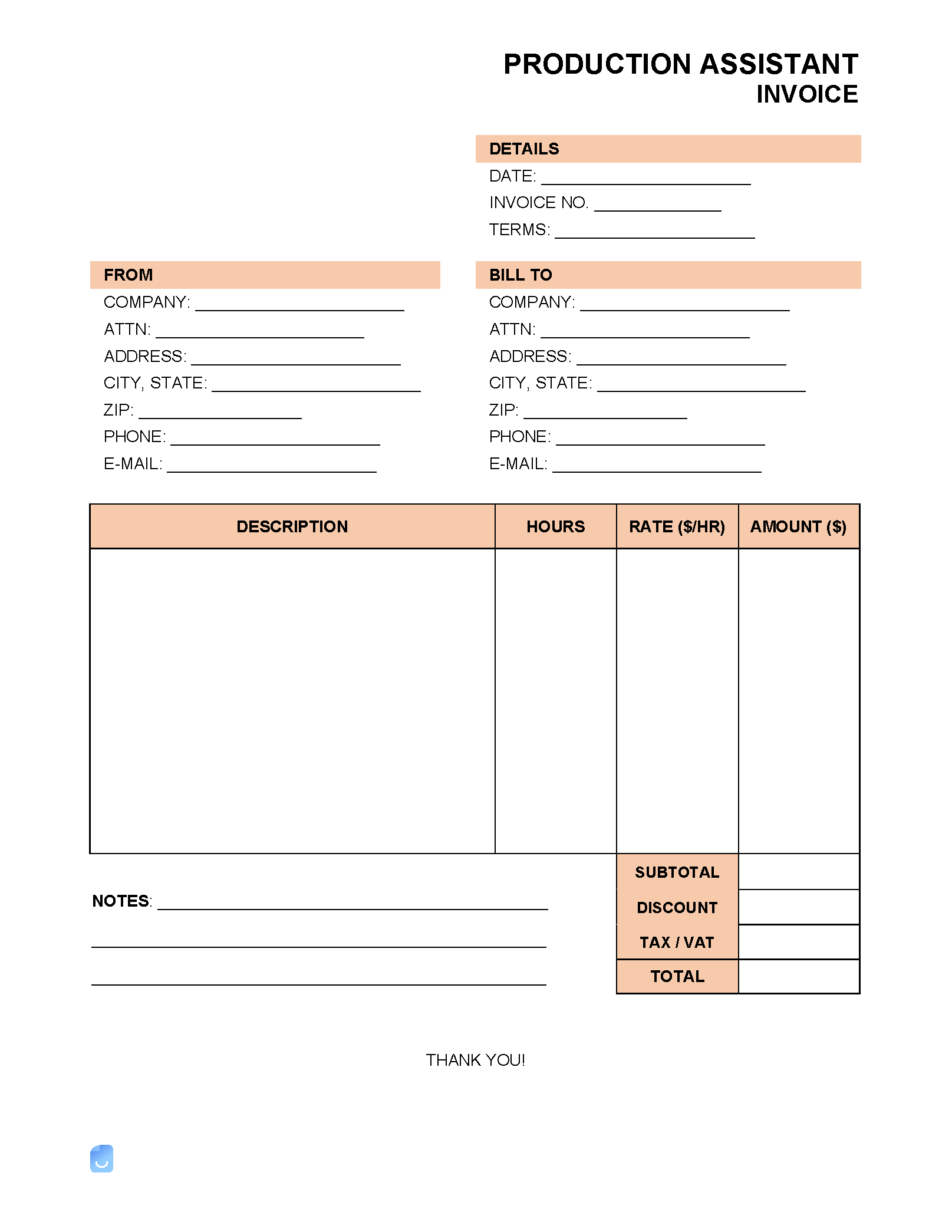 sample production assistant invoice template