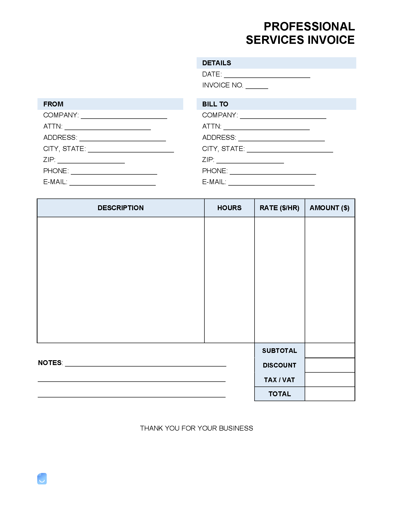 sample invoice professional services template