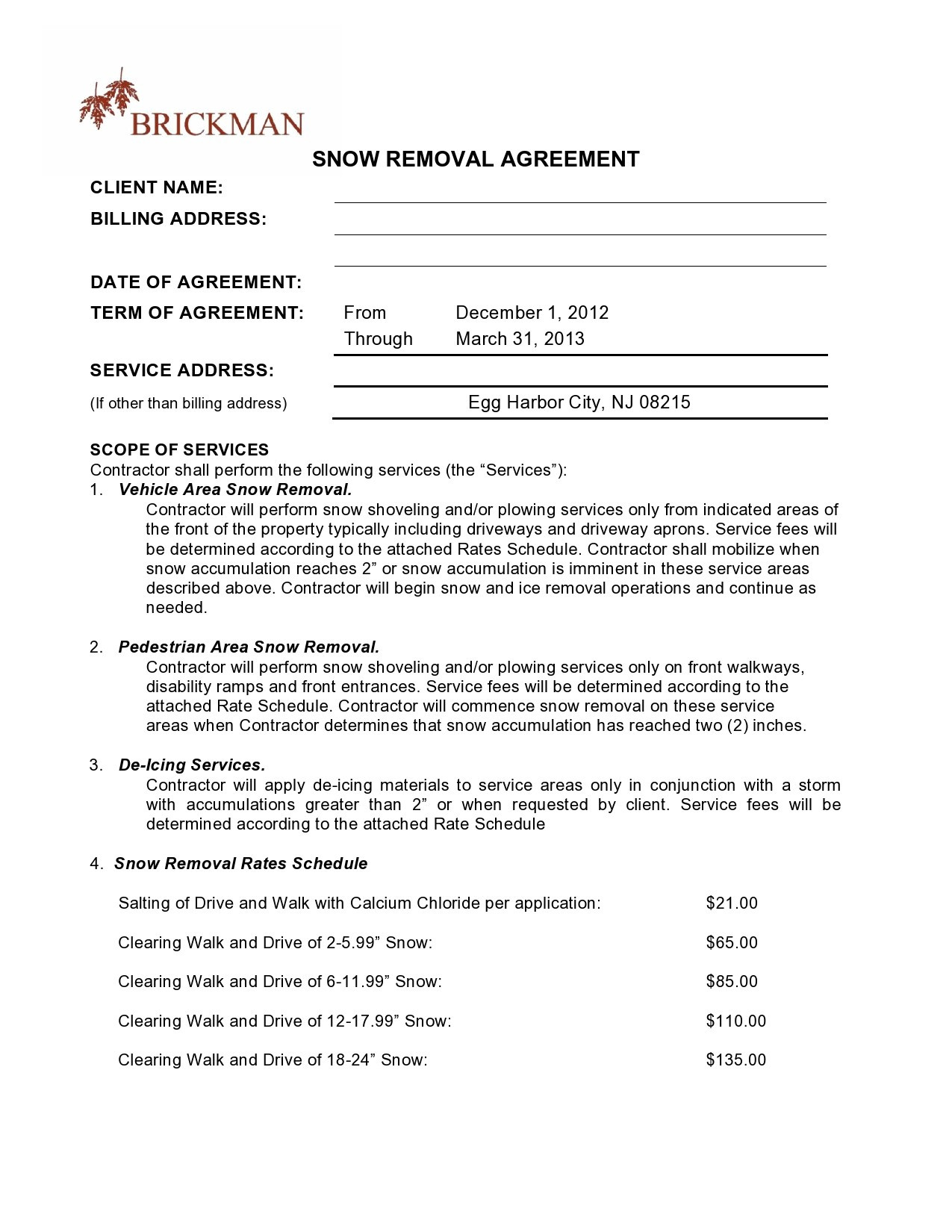 sample snow removal estimate template