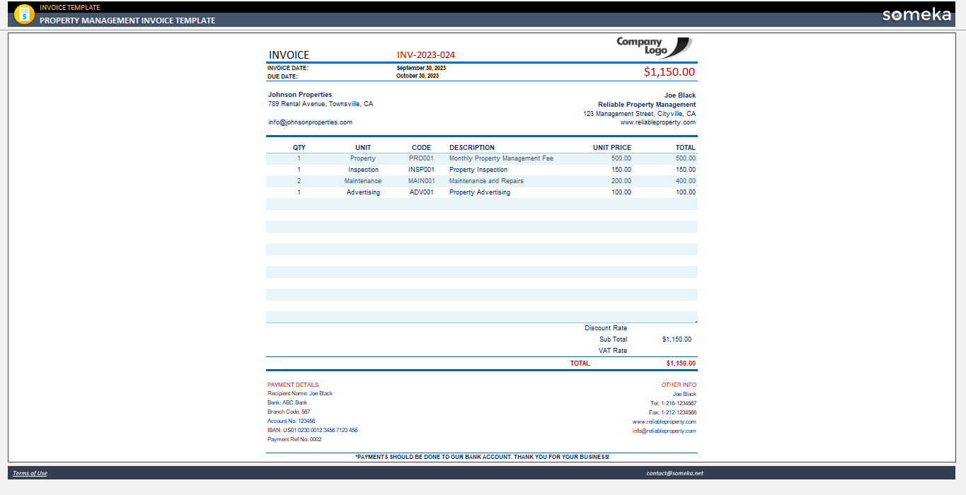 sample property management invoice template