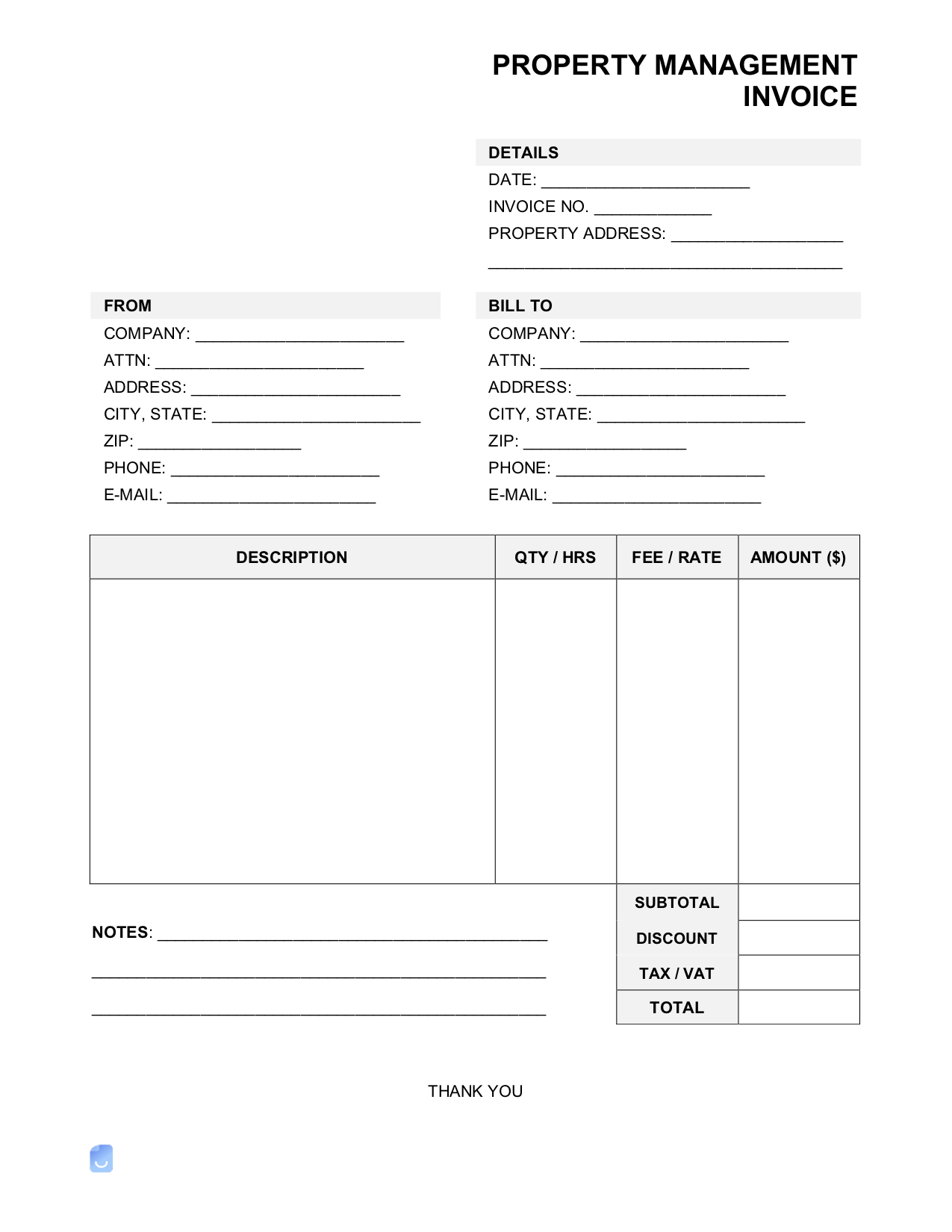 sample property management invoice template