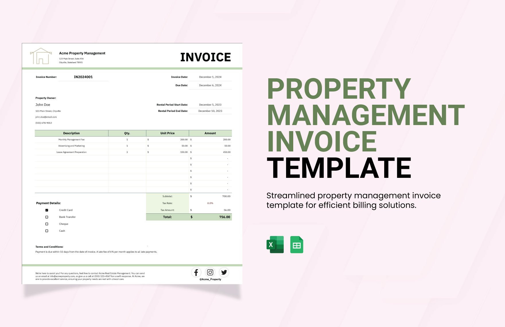 sample property management invoice template