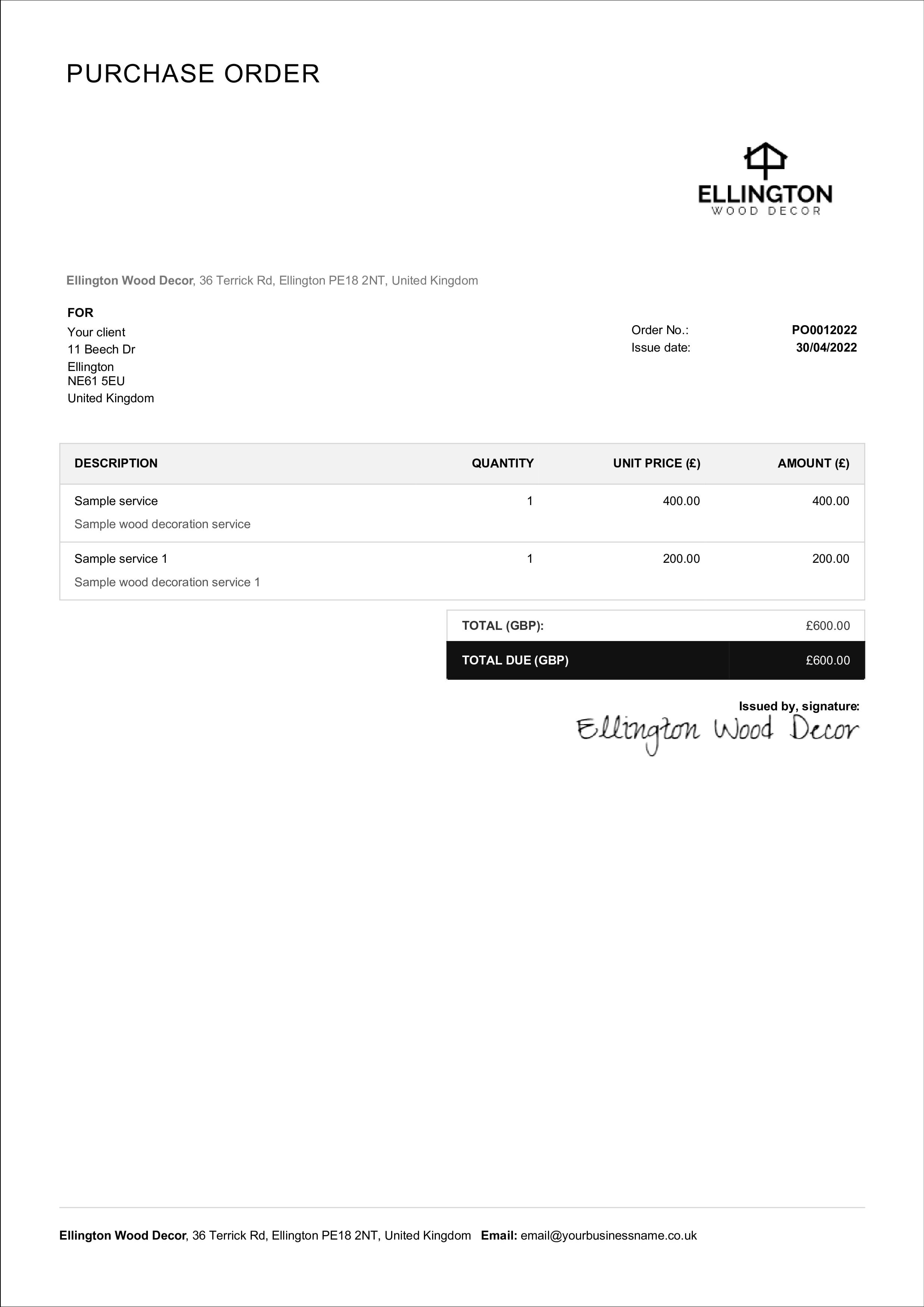 sample purchasing invoice template