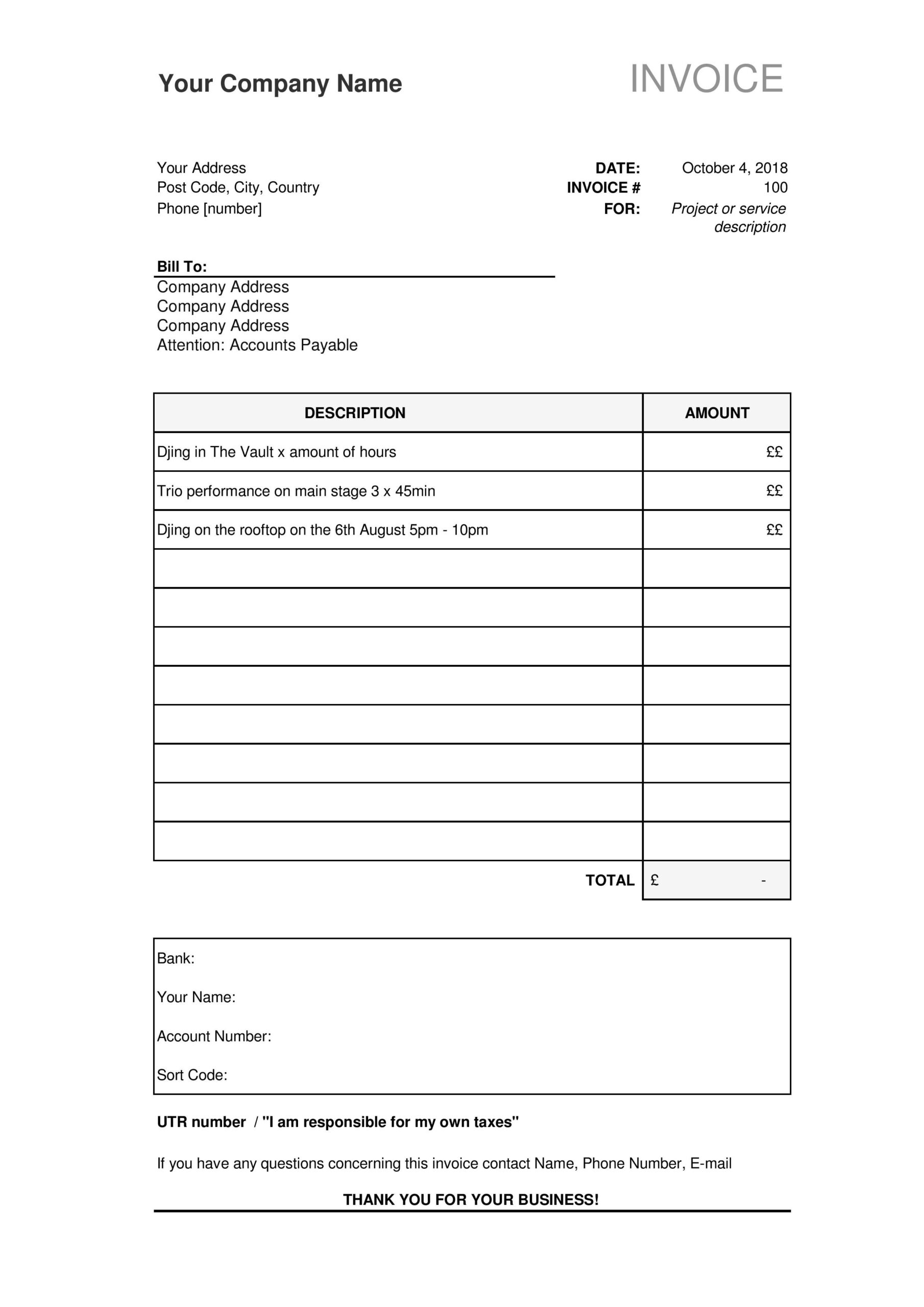 sample audio engineer invoice template