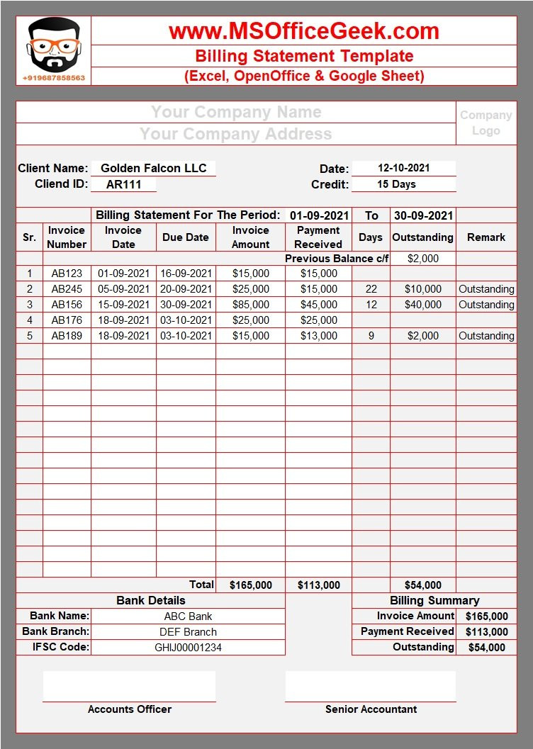 sample monthly billing statement template