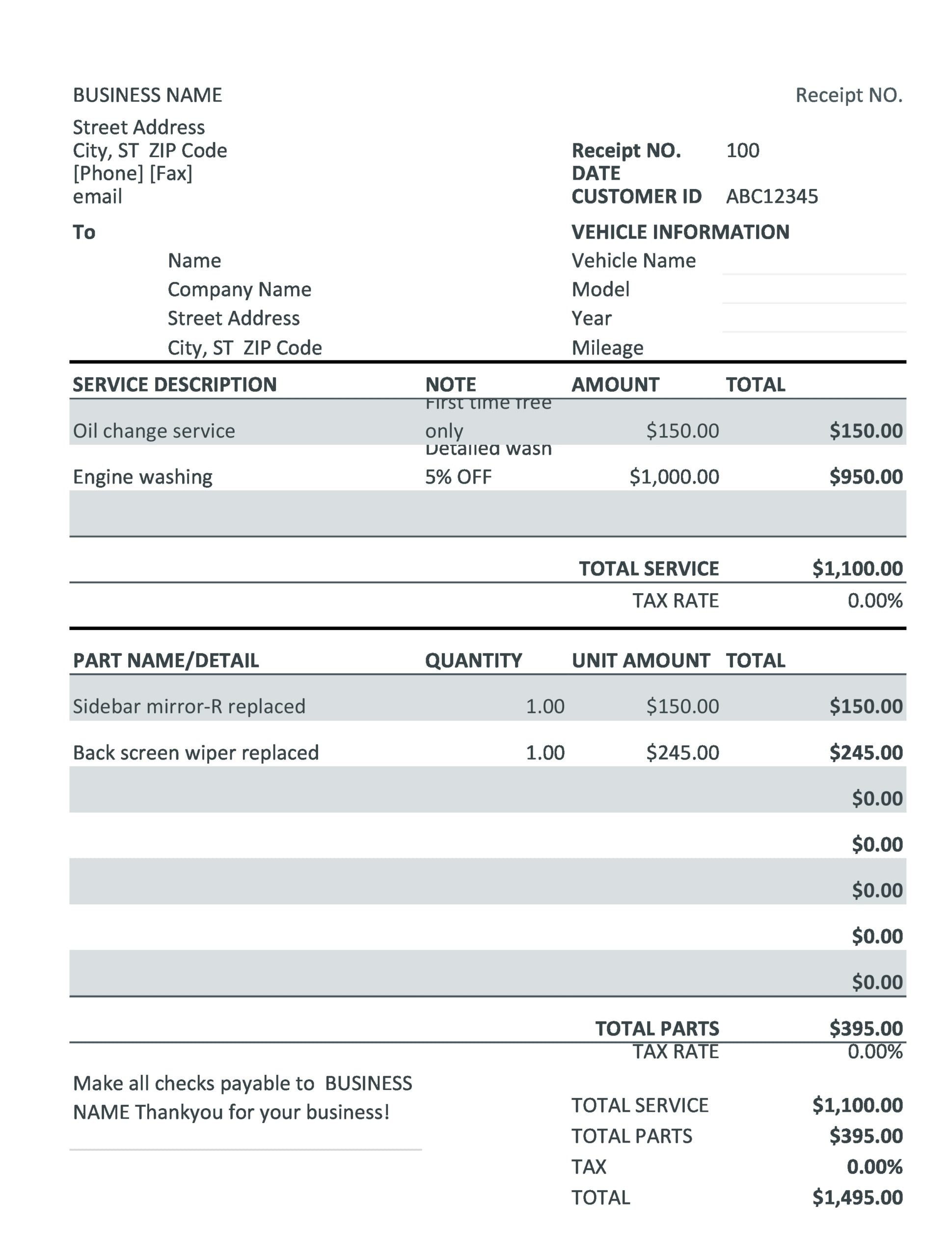 sample truck repair invoice template