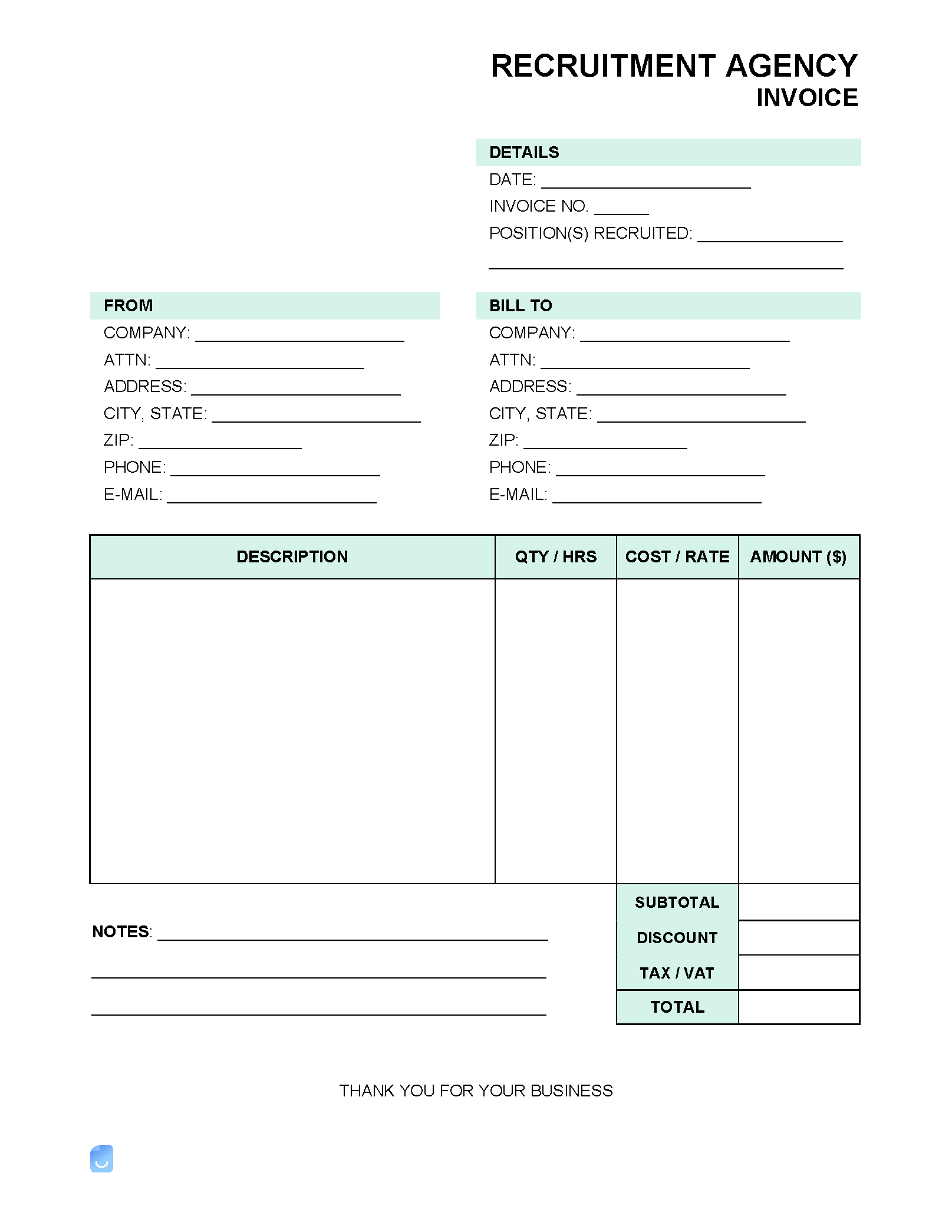 sample staffing agency invoice template