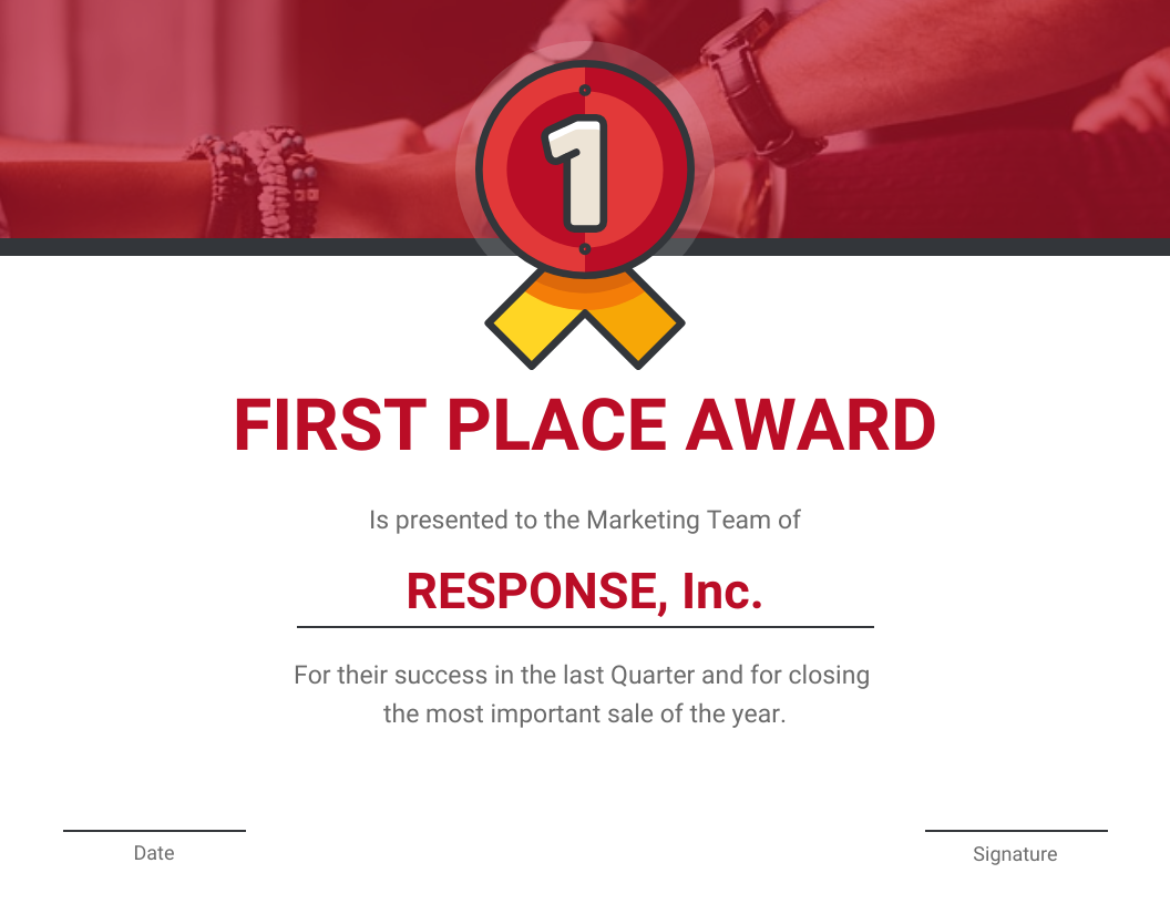 sample 1st Place Certificate template