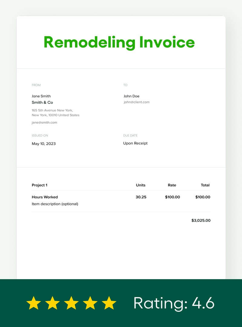 sample home remodeling invoice template