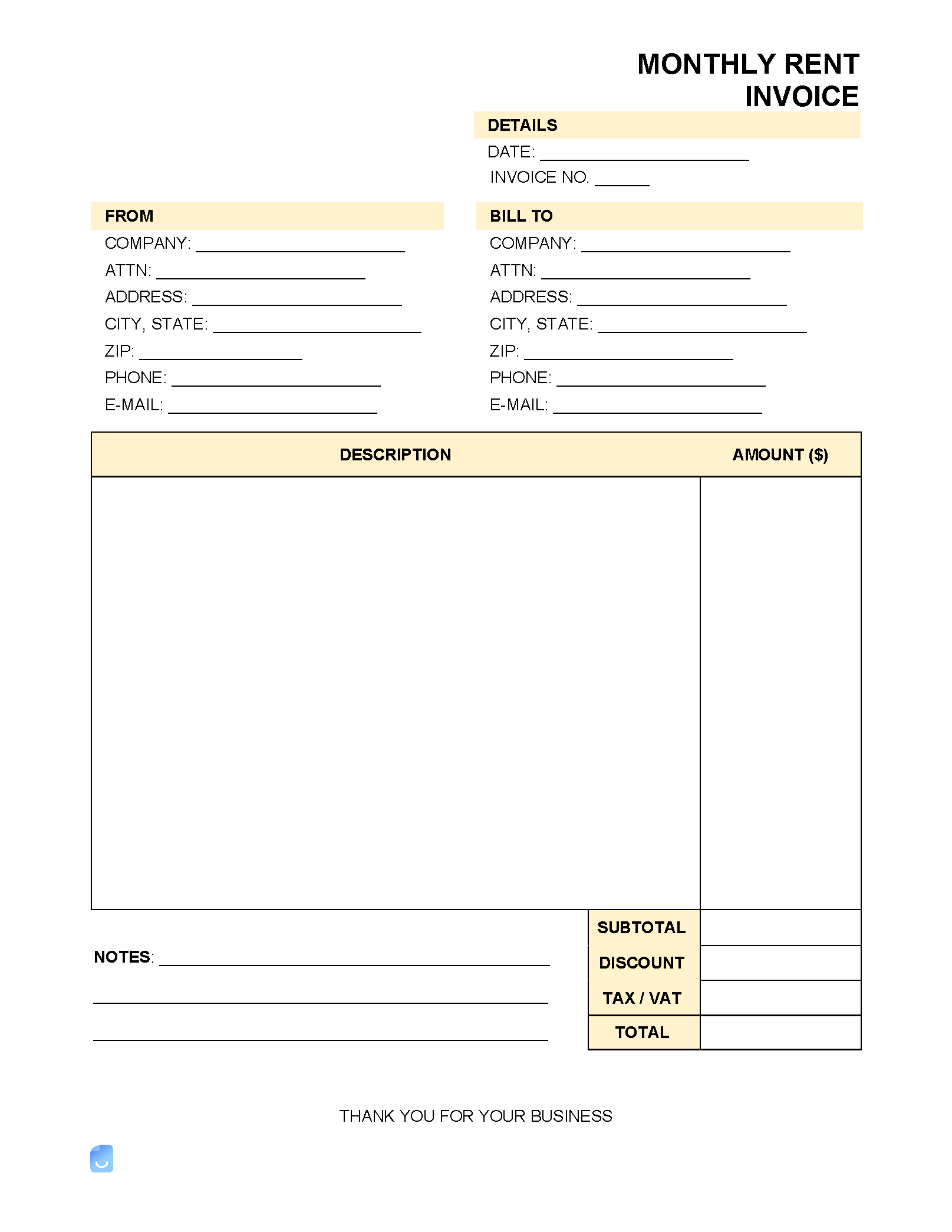 sample rental billing statement template