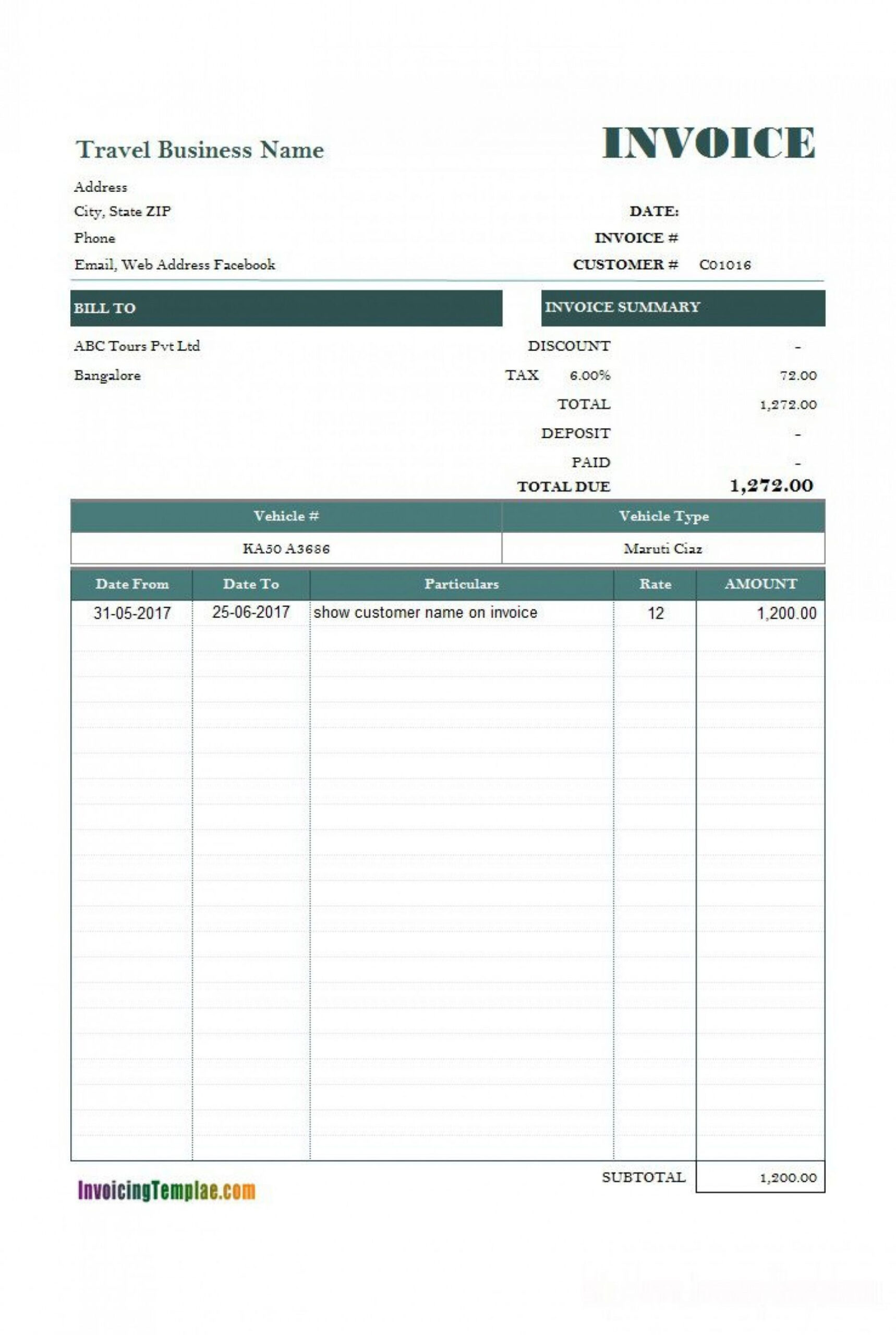 rent a car invoice template