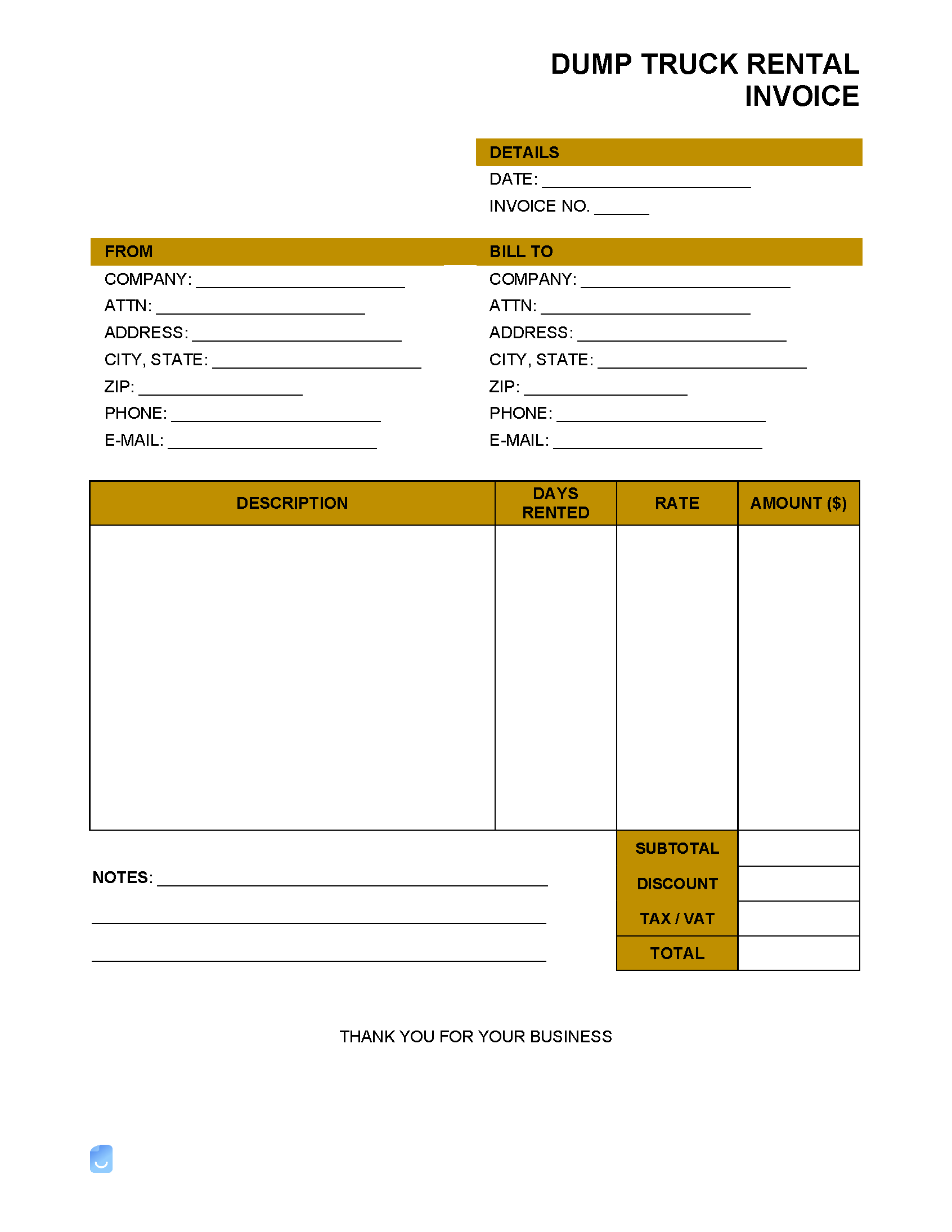 sample equipment rental invoice template