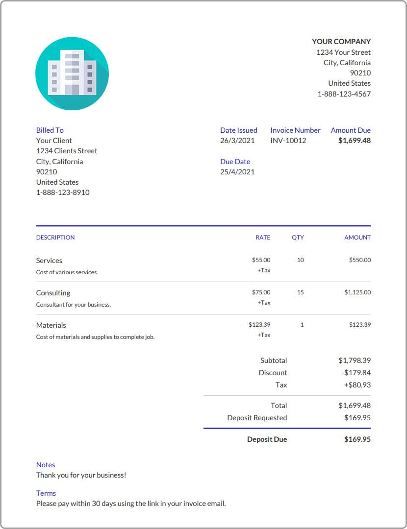 sample invoice for rent template