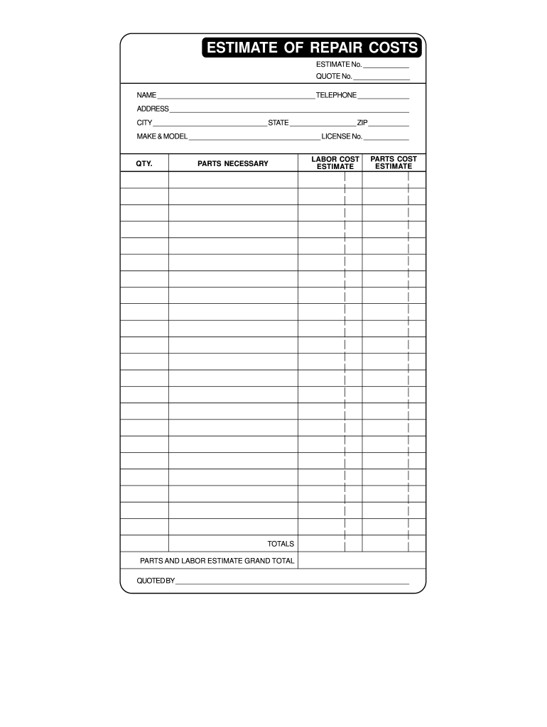 sample home repair estimate template