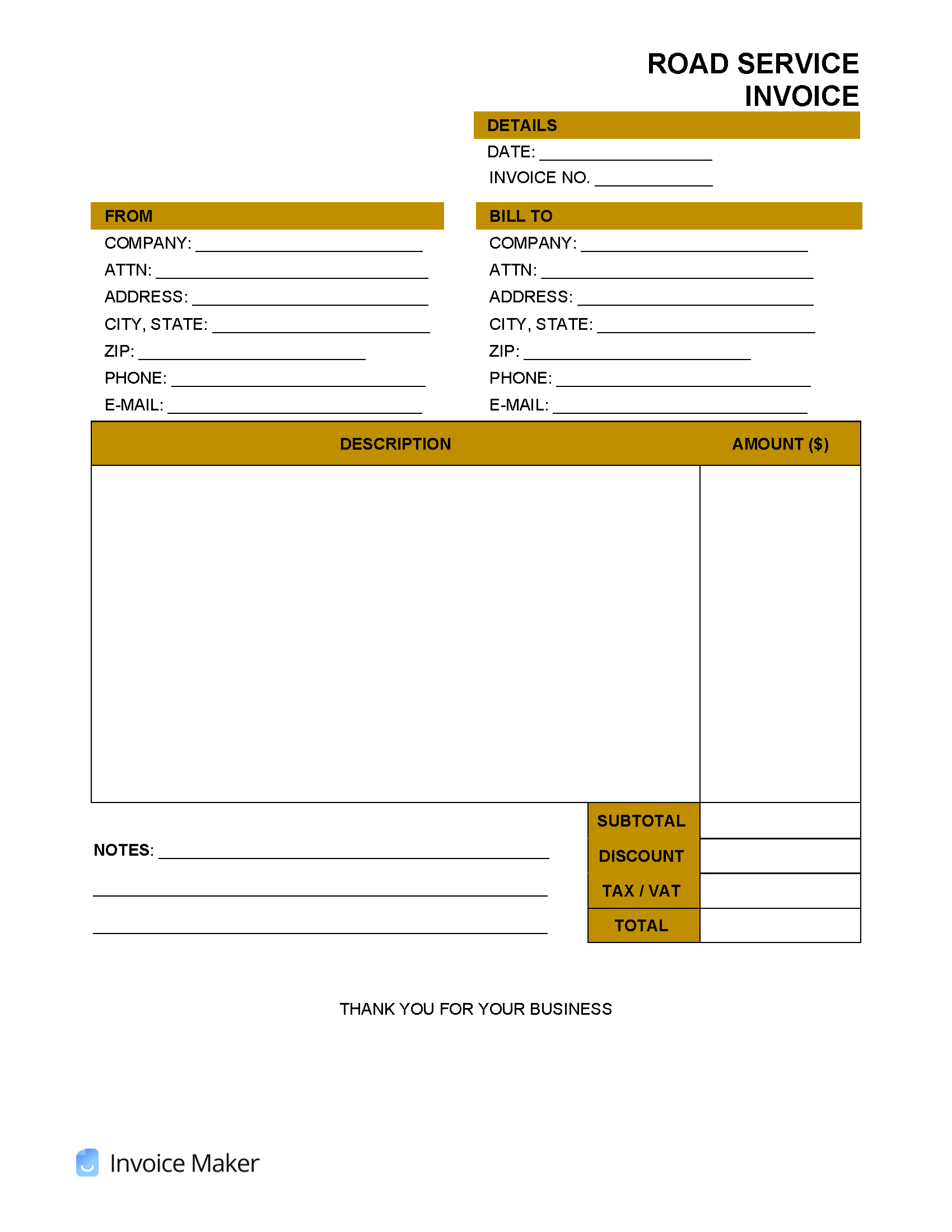 sample road service invoice template