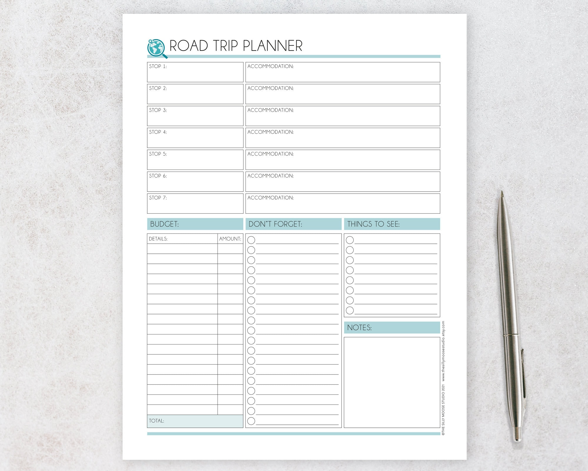 sample road trip planning template