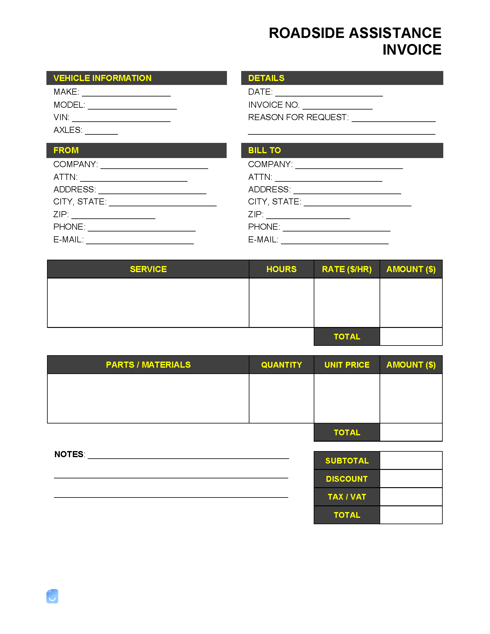 sample road service invoice template