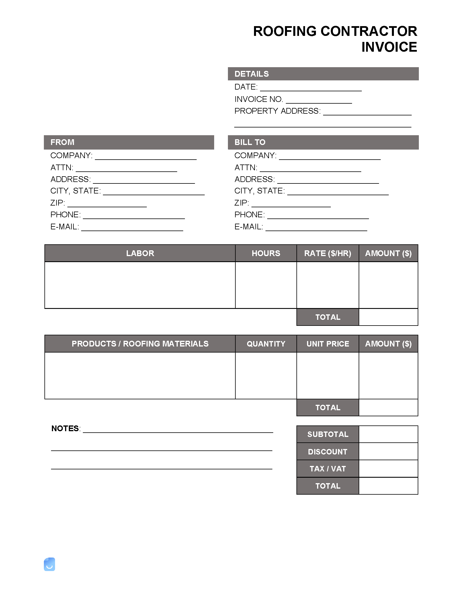 roofing invoice template