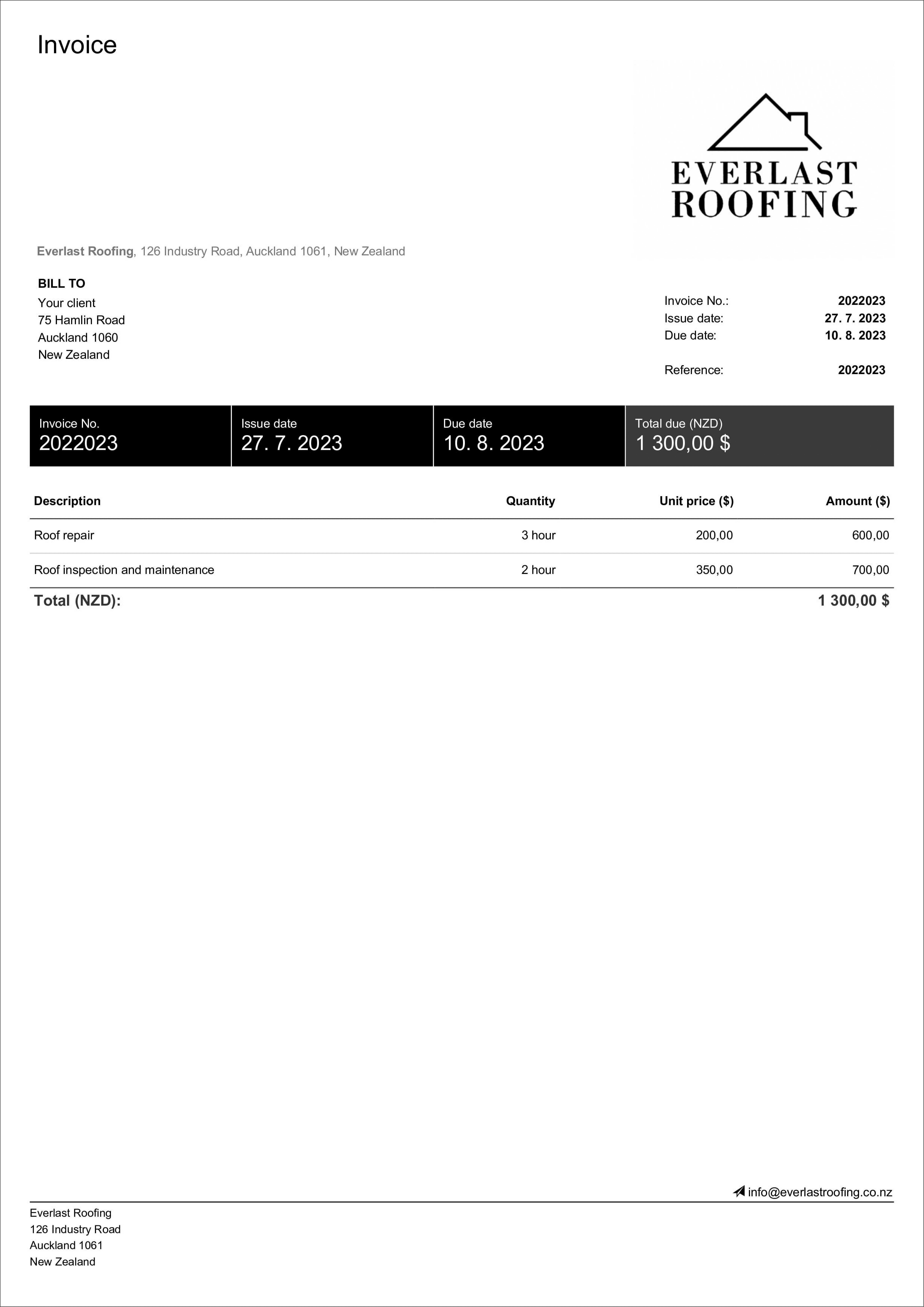 roofing invoice template