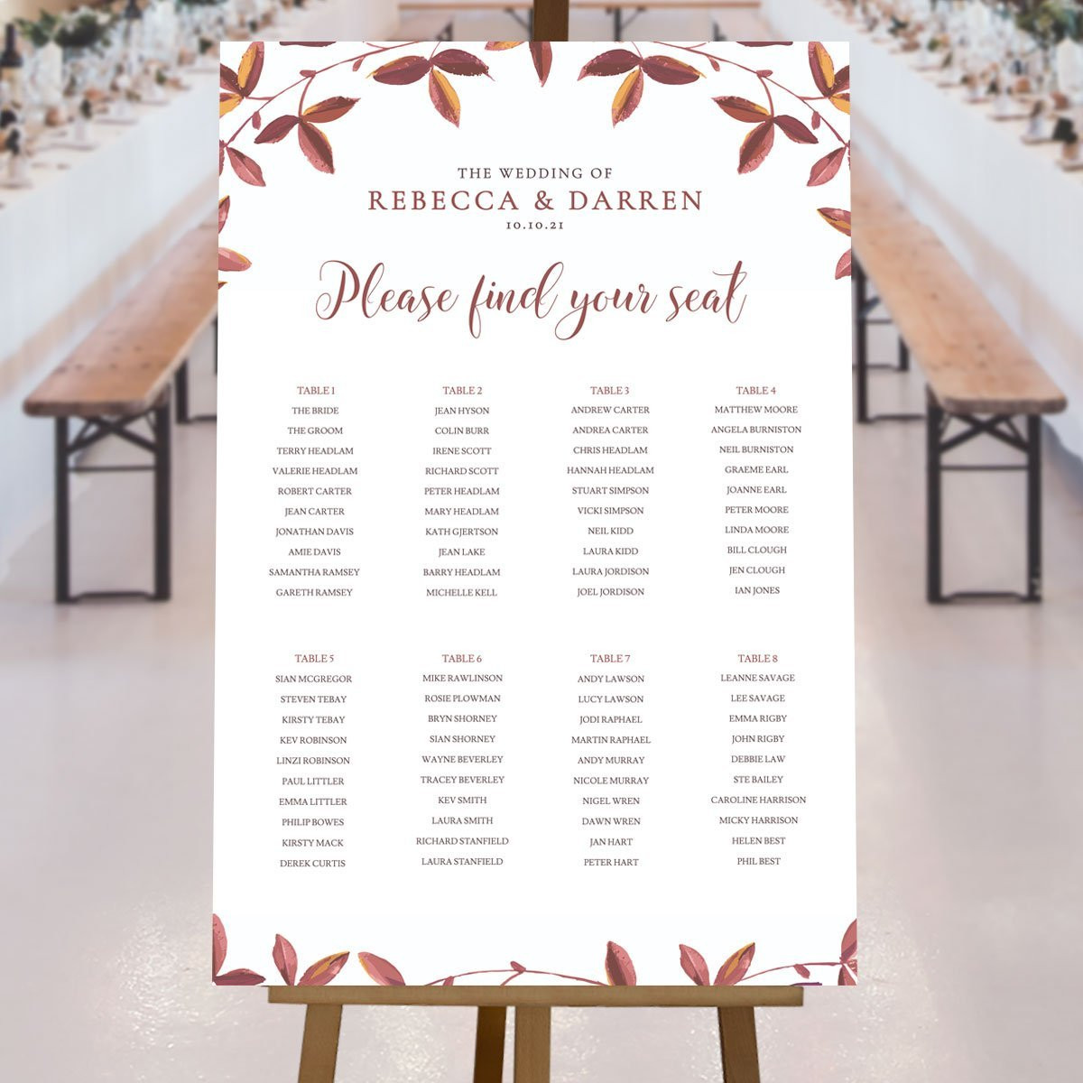 sample wedding seat planner template