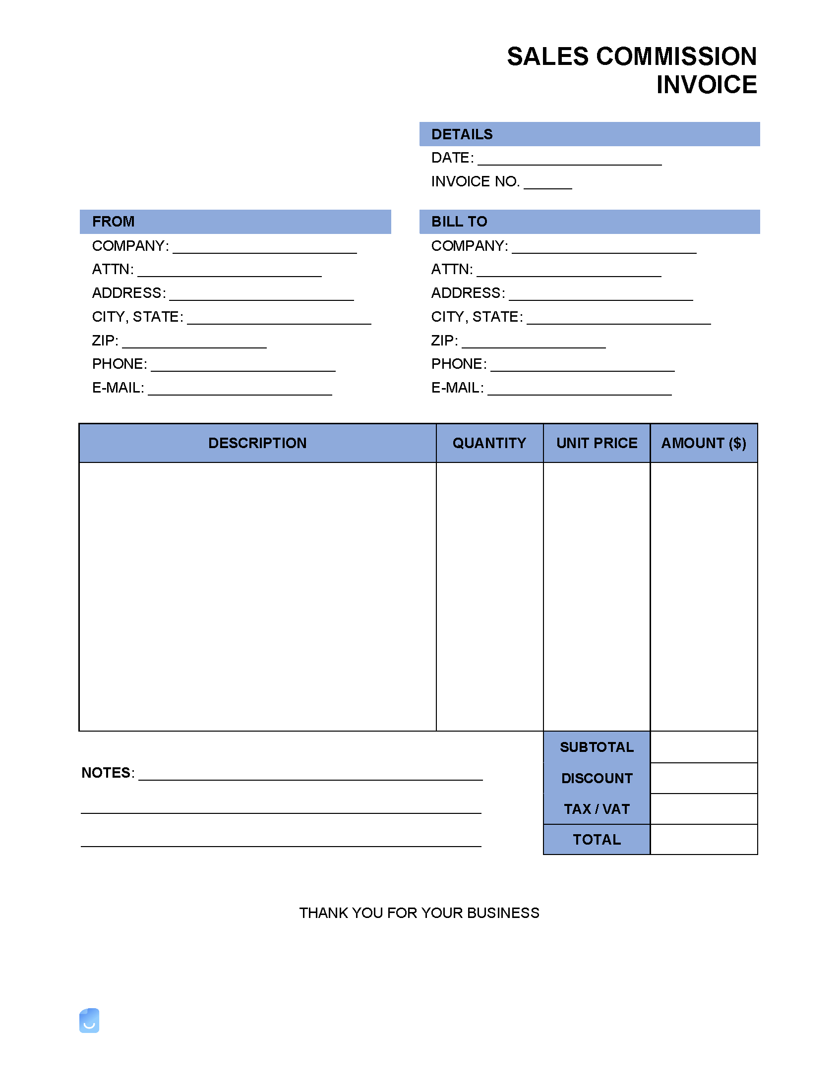 sample commission invoice template