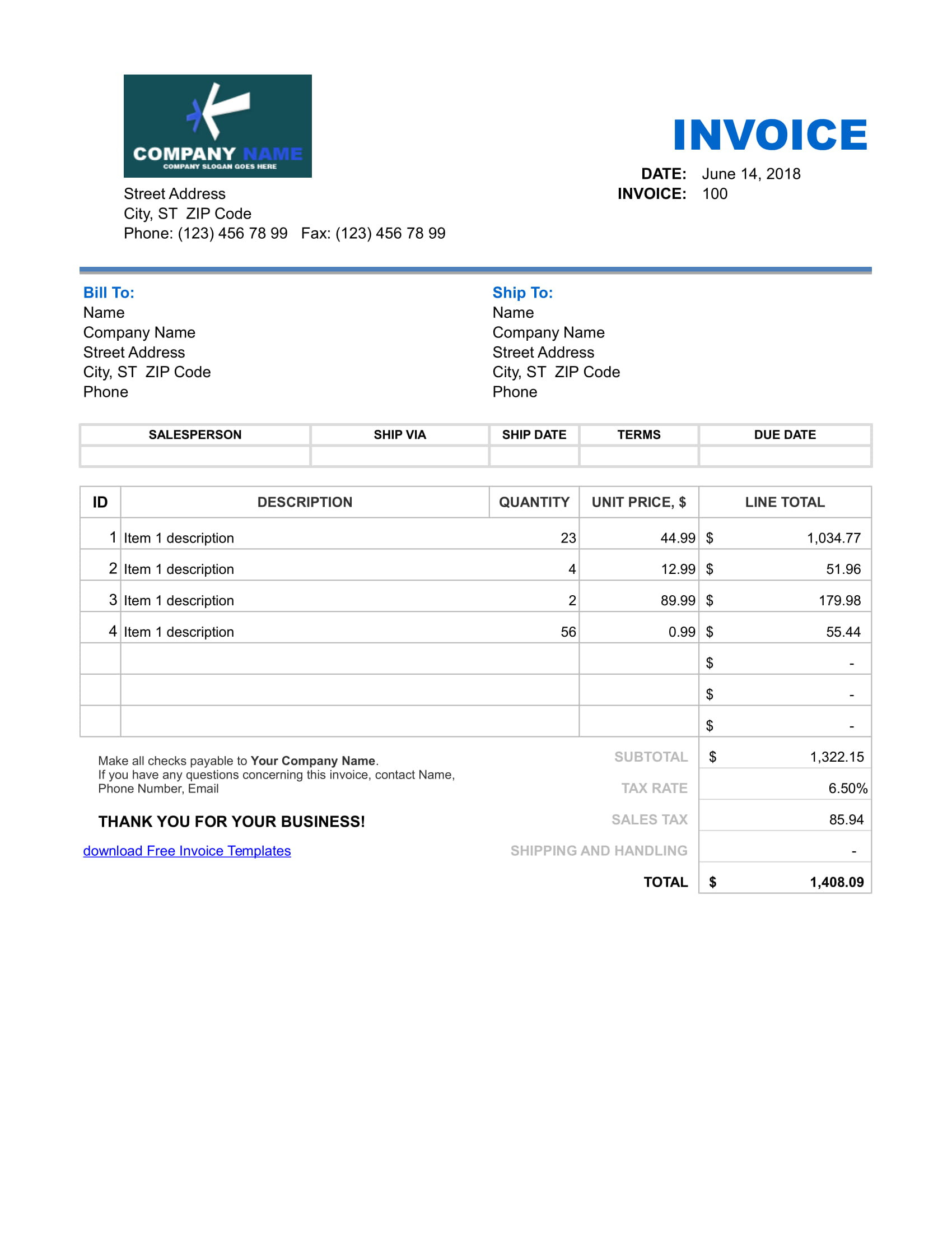 sample sales invoice template