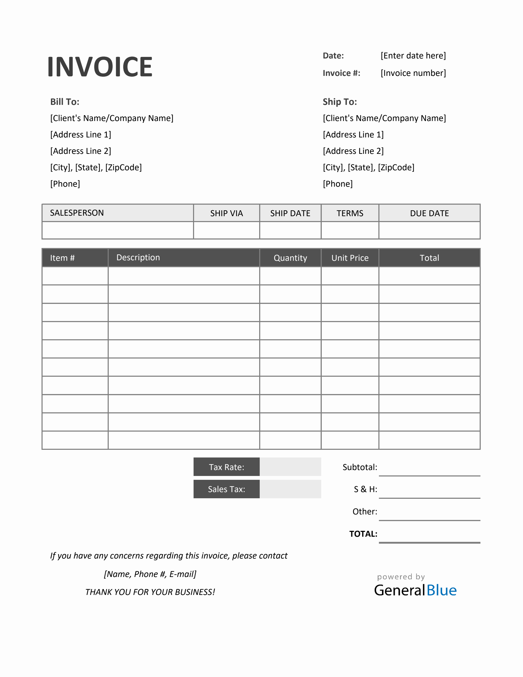 sample invoice with tax template