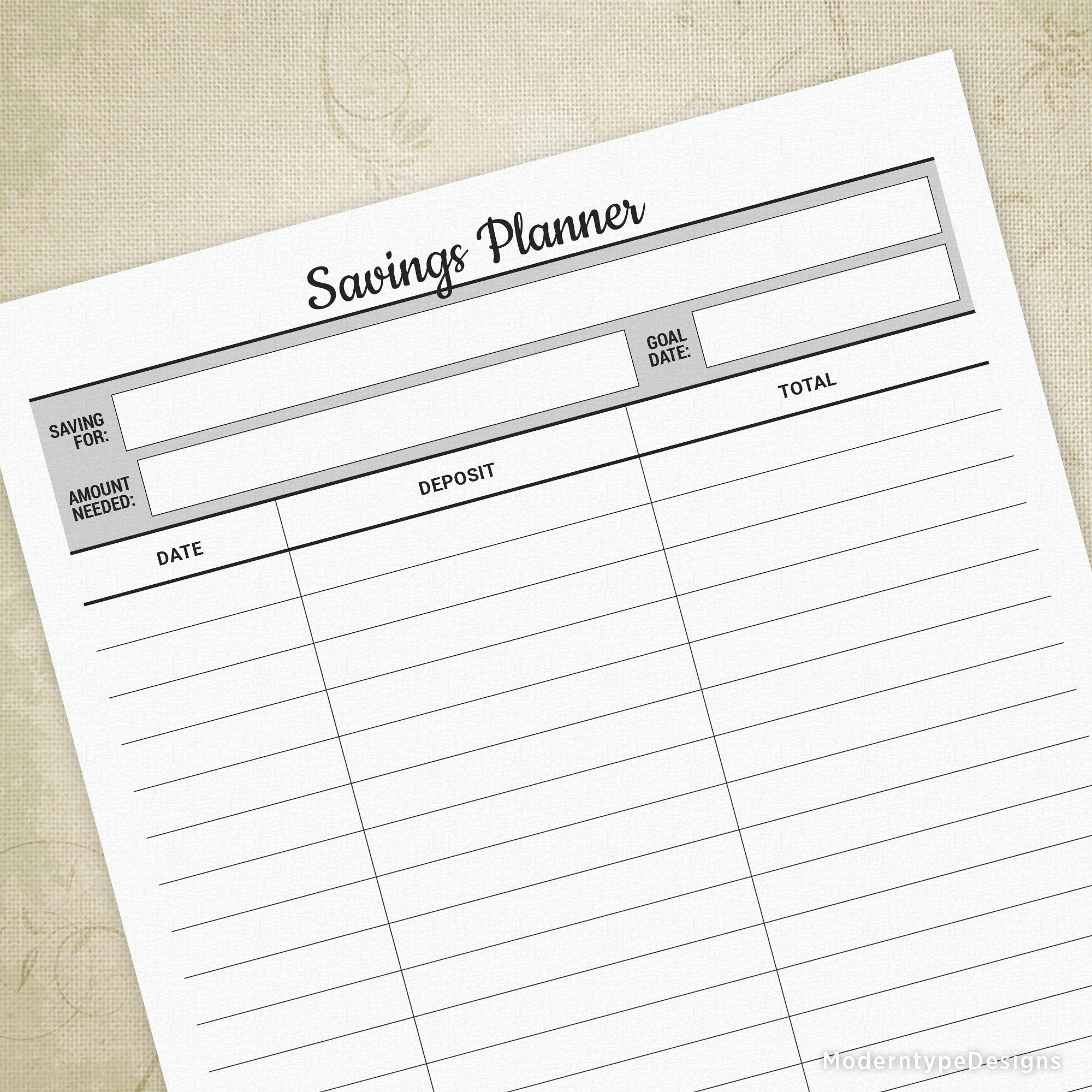 sample savings planner template