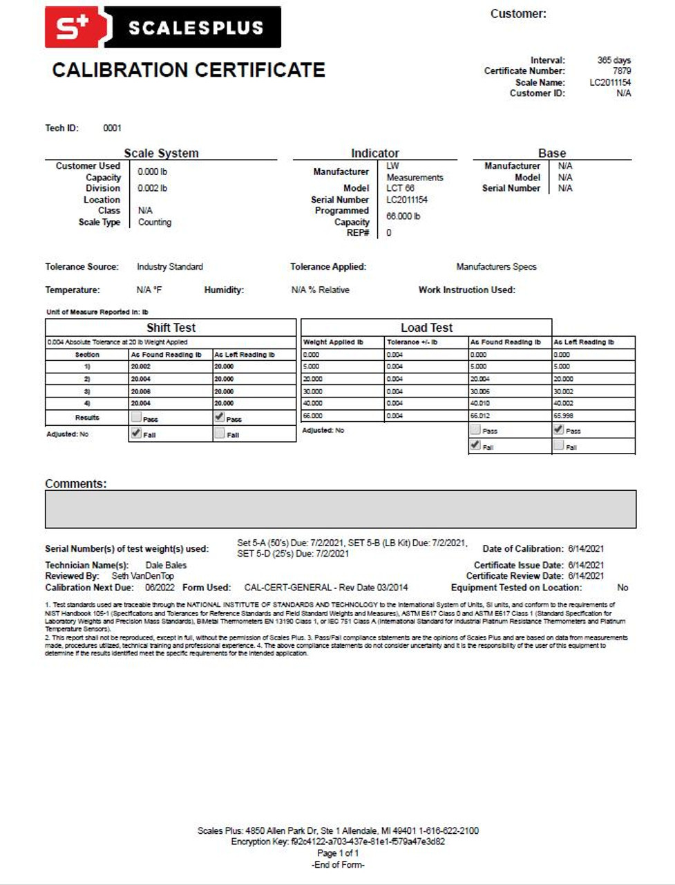 sample Calibration Certificate template