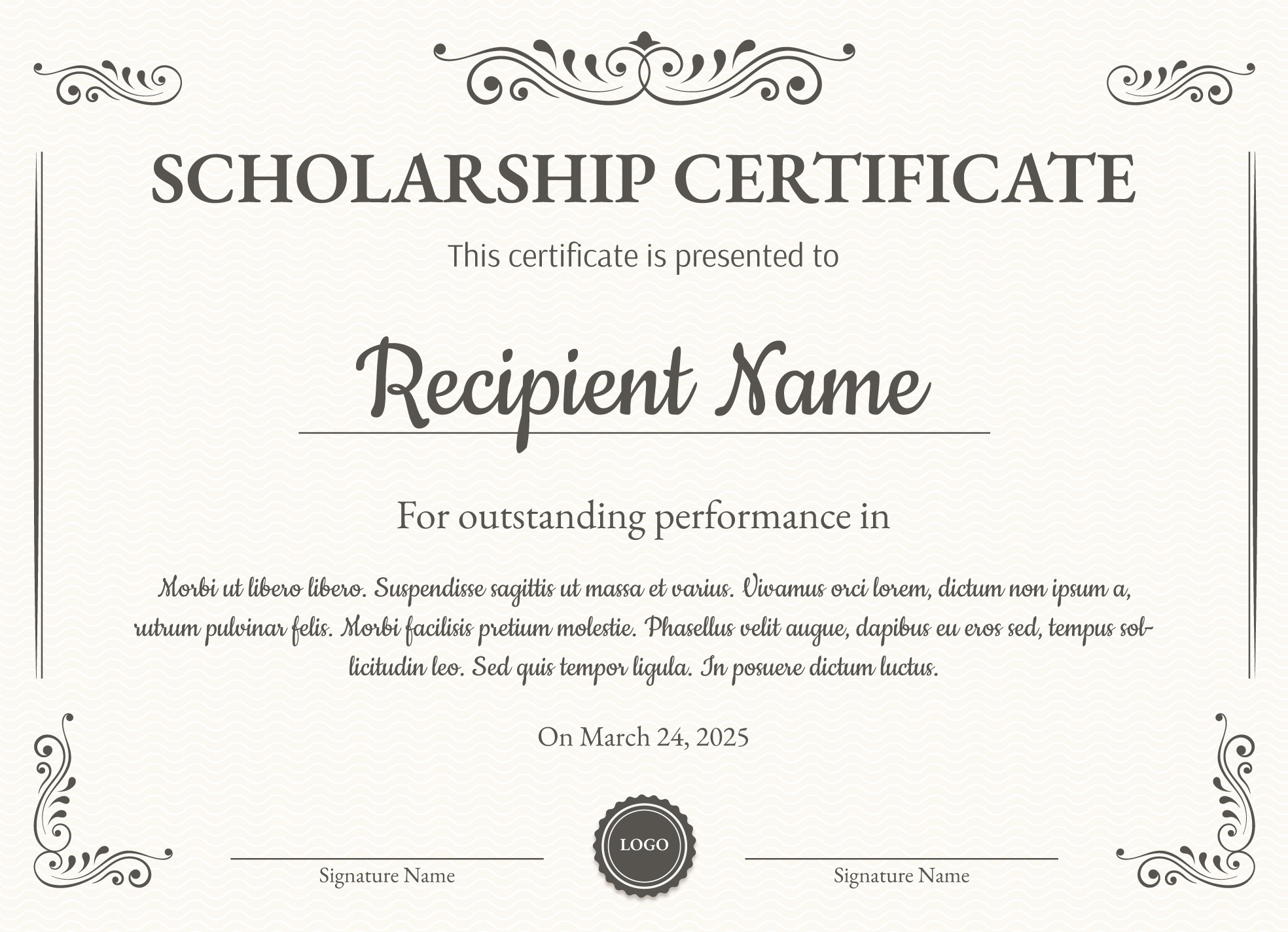 sample scholarship award certificate template