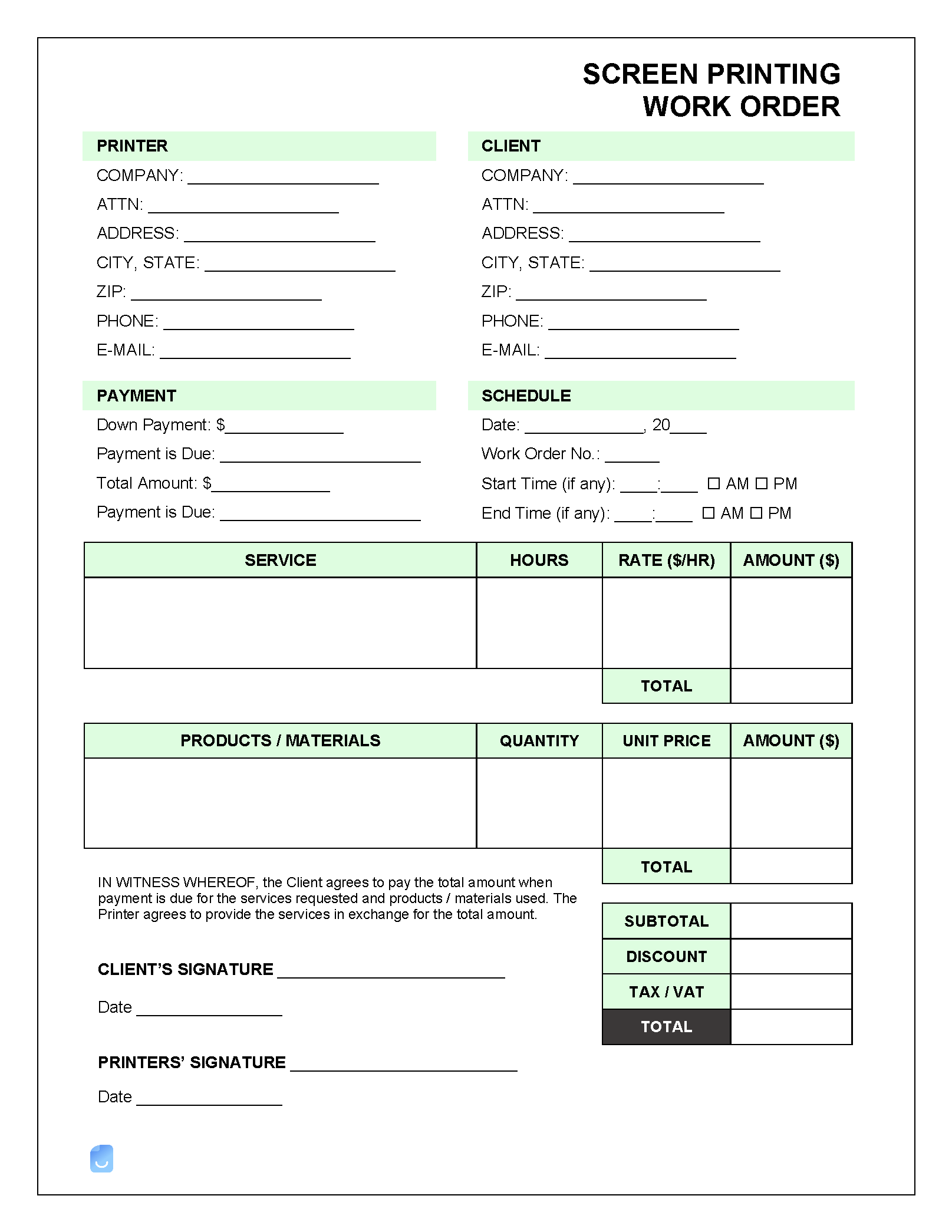 sample screen printing invoice template