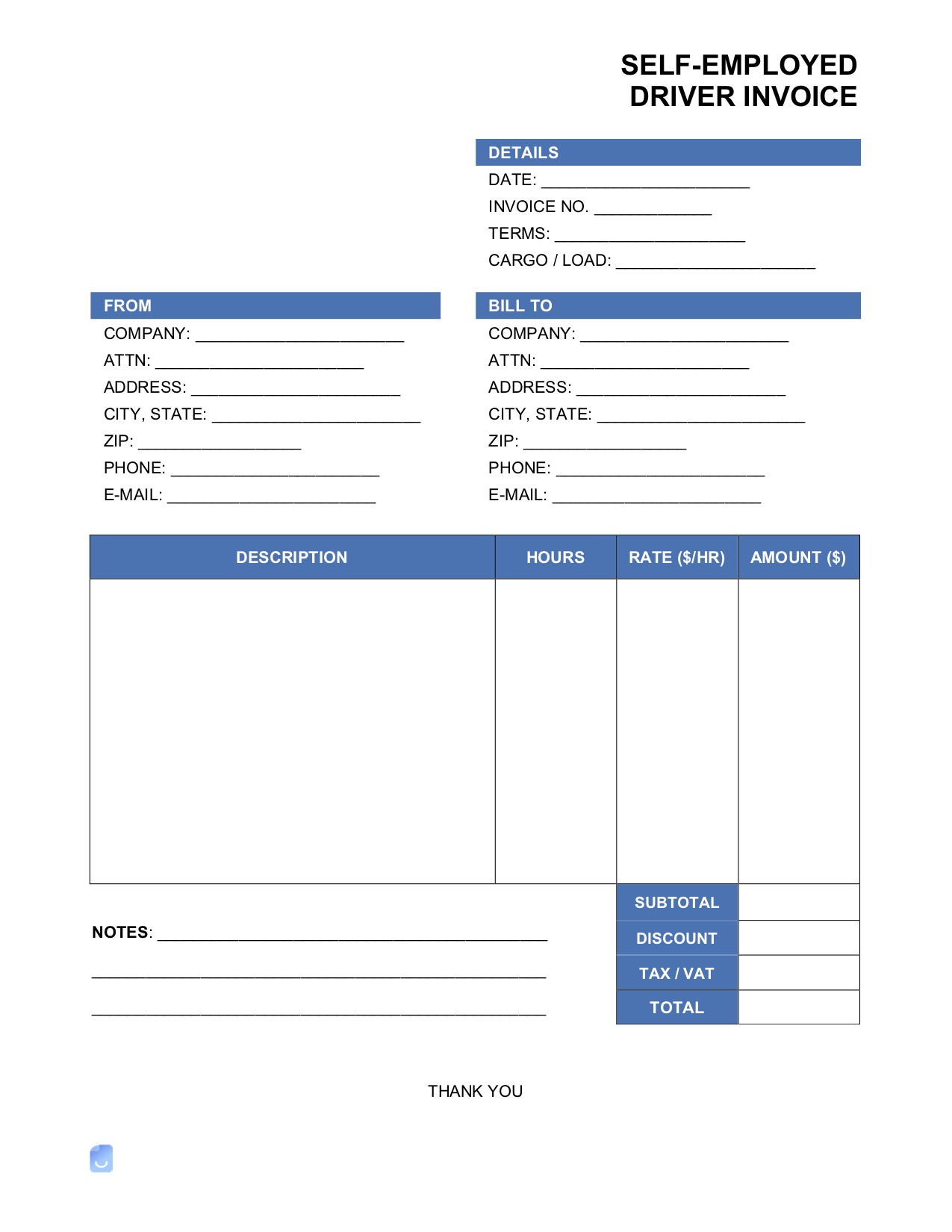 sample truck driver invoice template