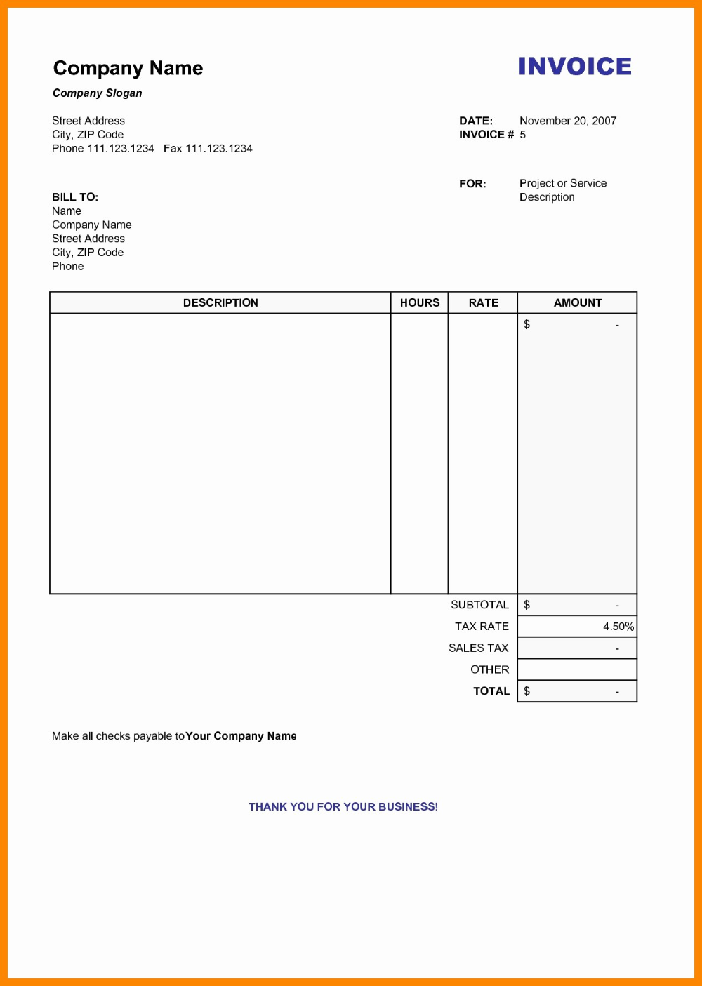 self employed blank invoice template