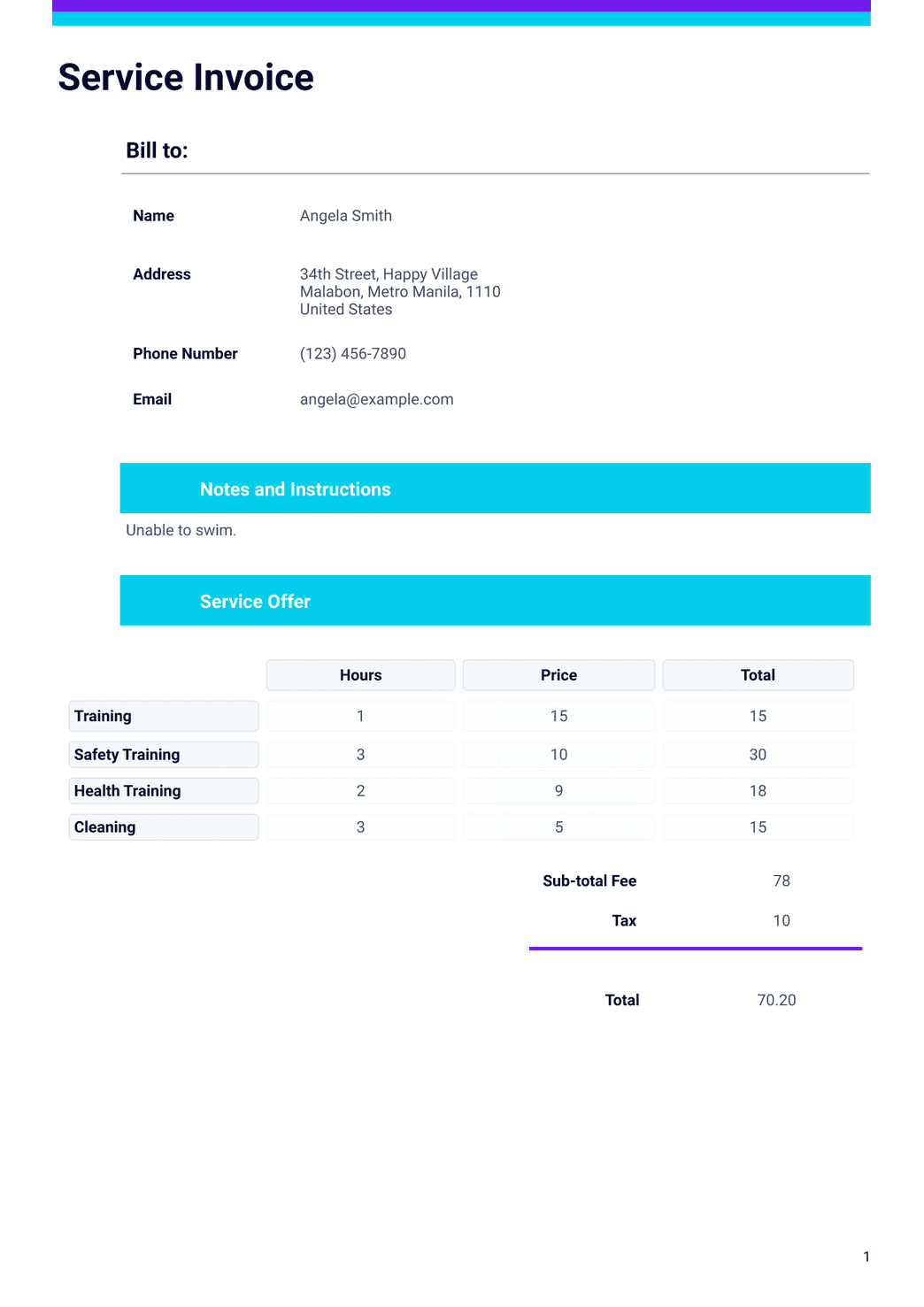 sample simple service invoice template