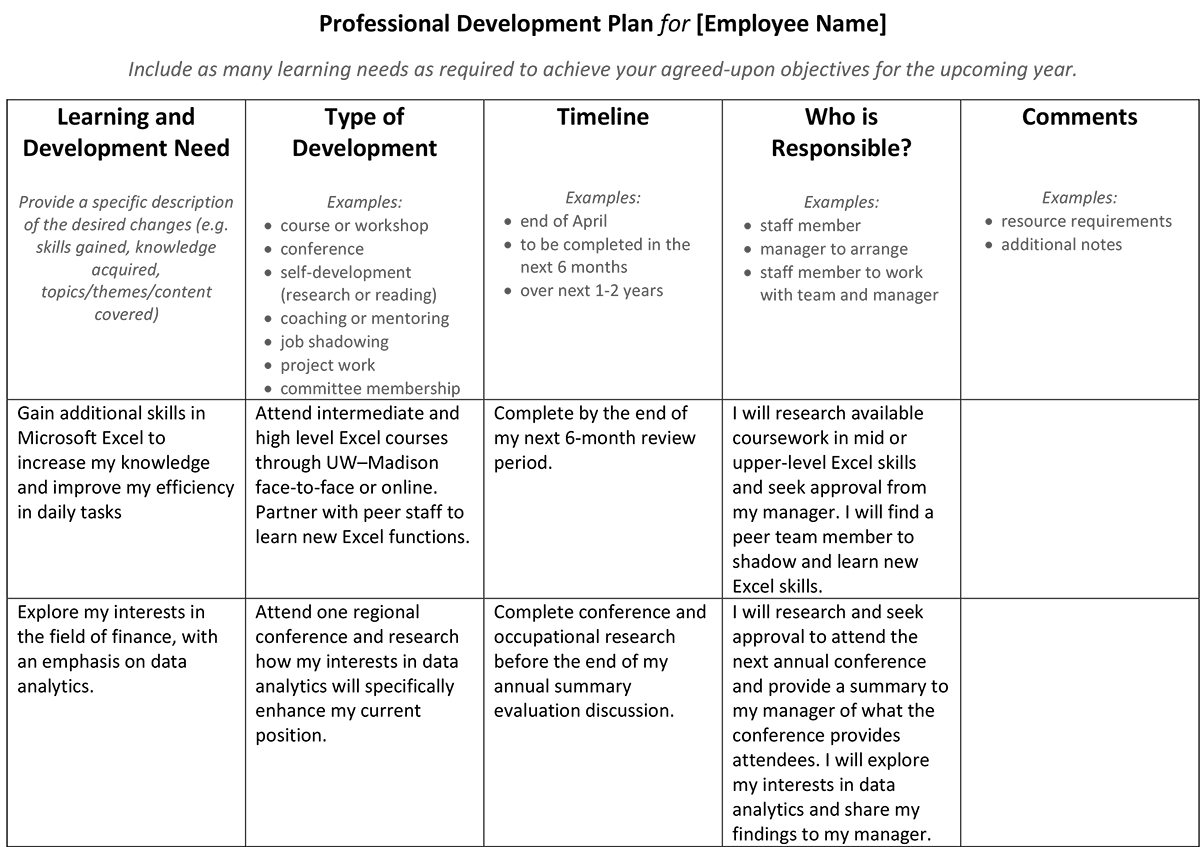 sample staff development planning template