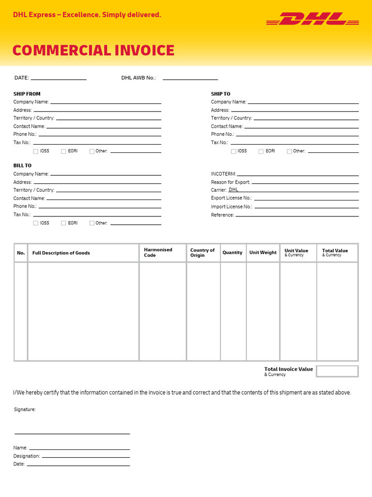 sample DHL commercial invoice template