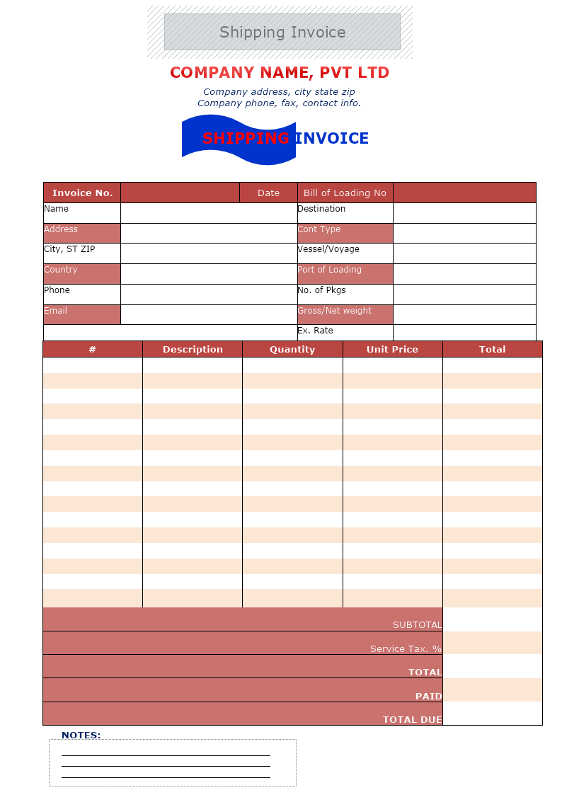 shipping invoice template