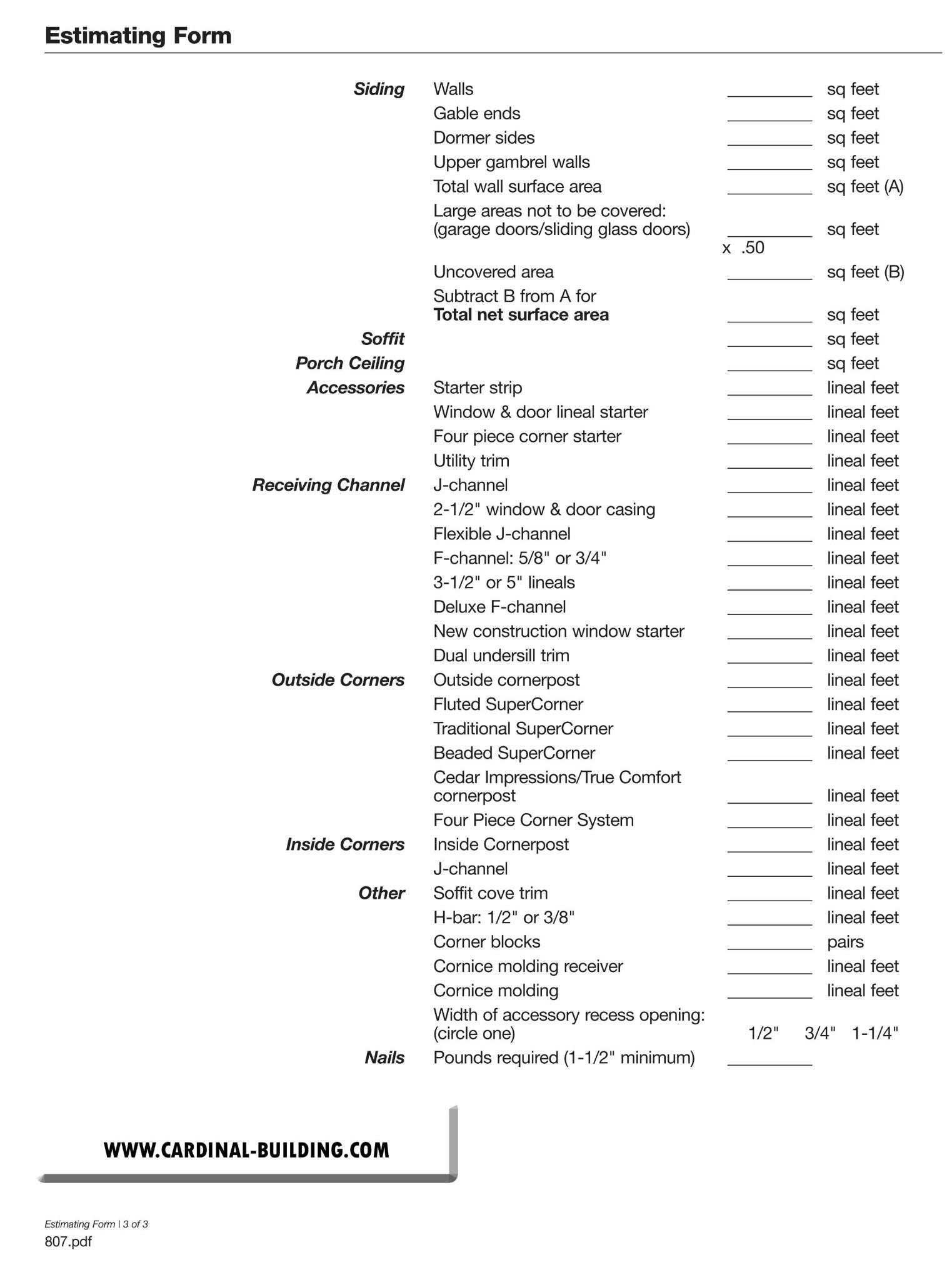 sample siding estimate template