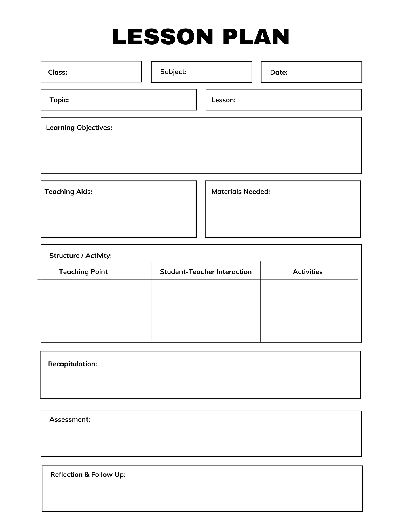 sample lesson planning for teachers template