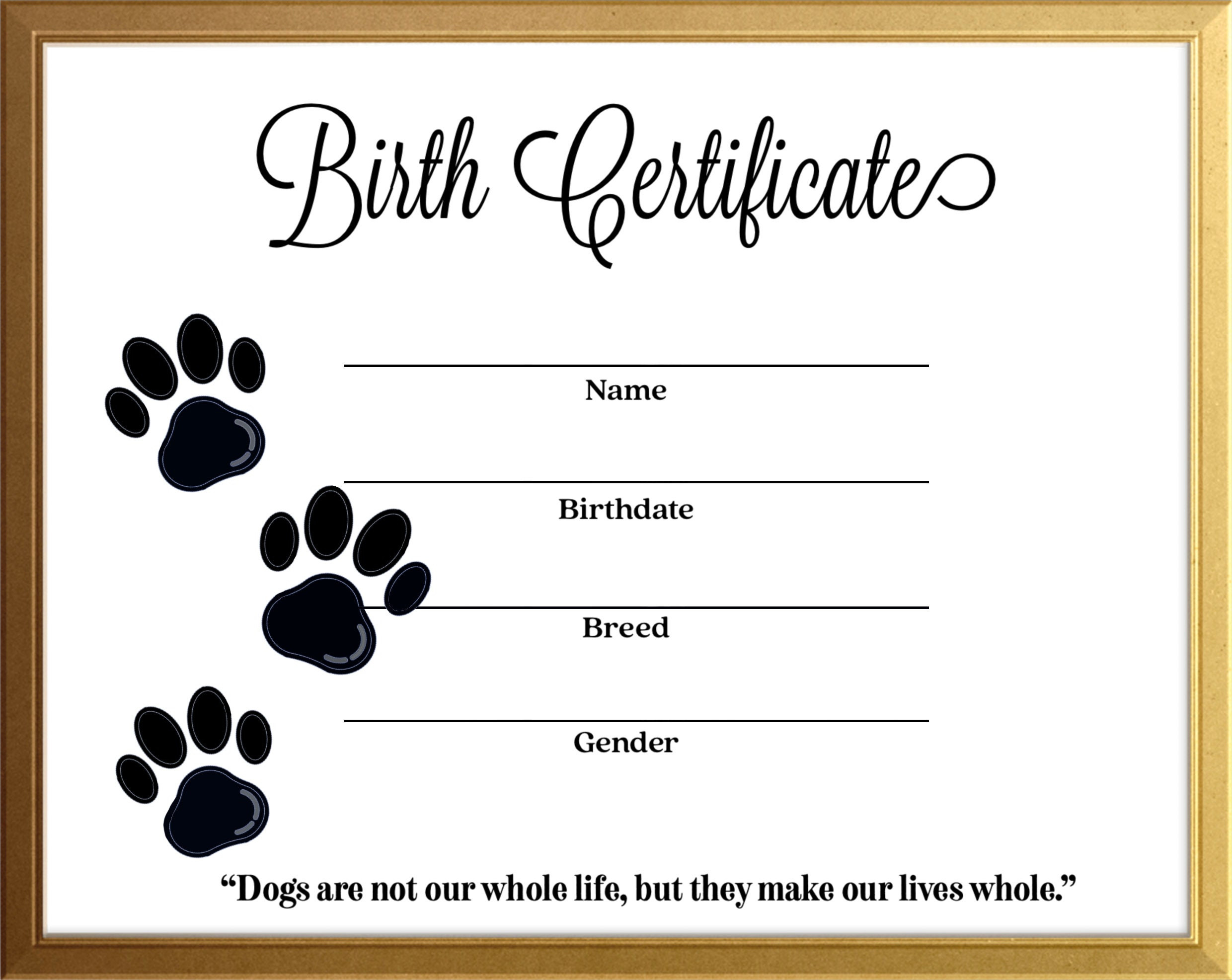 sample dog birth certificate template