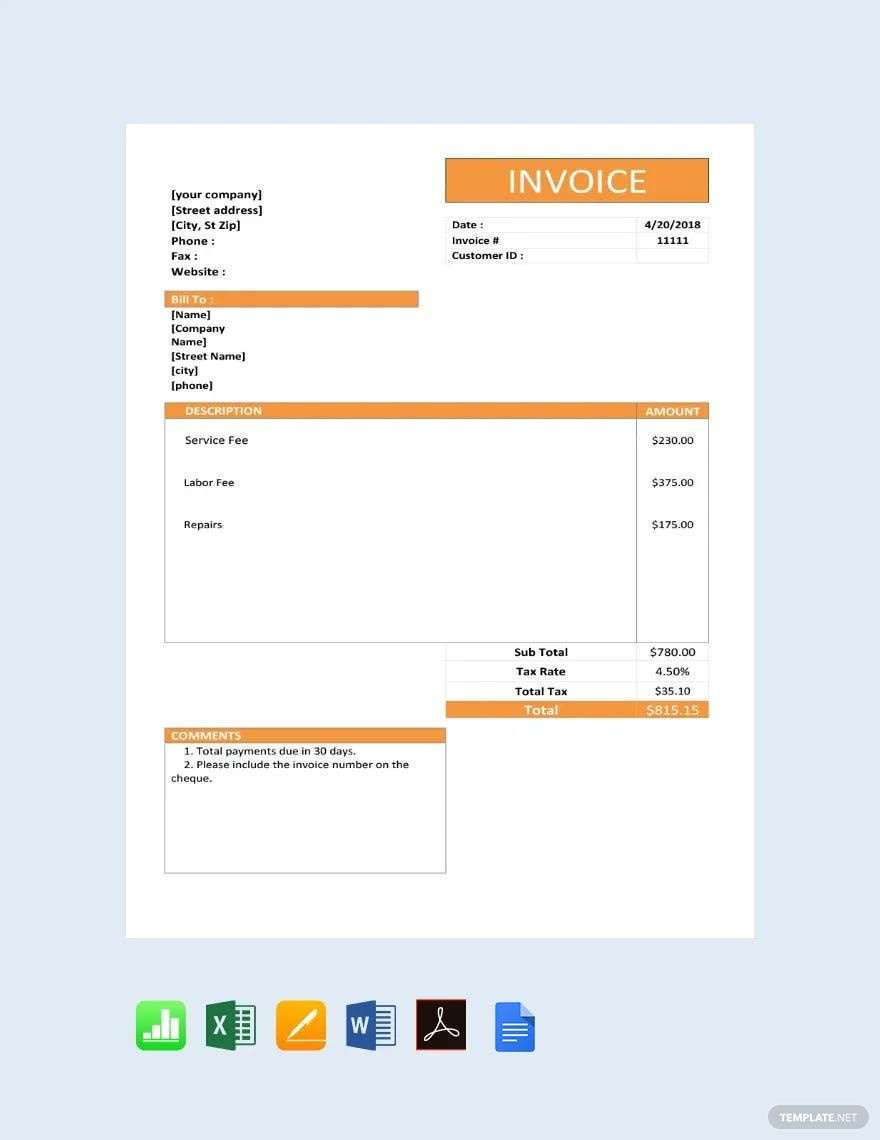 sample simple service invoice template