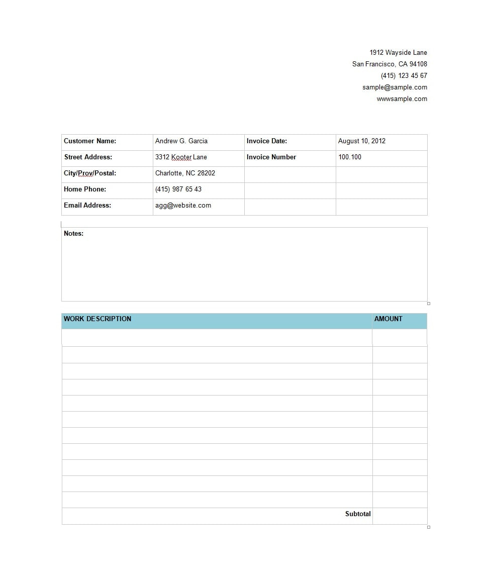 services rendered invoice template