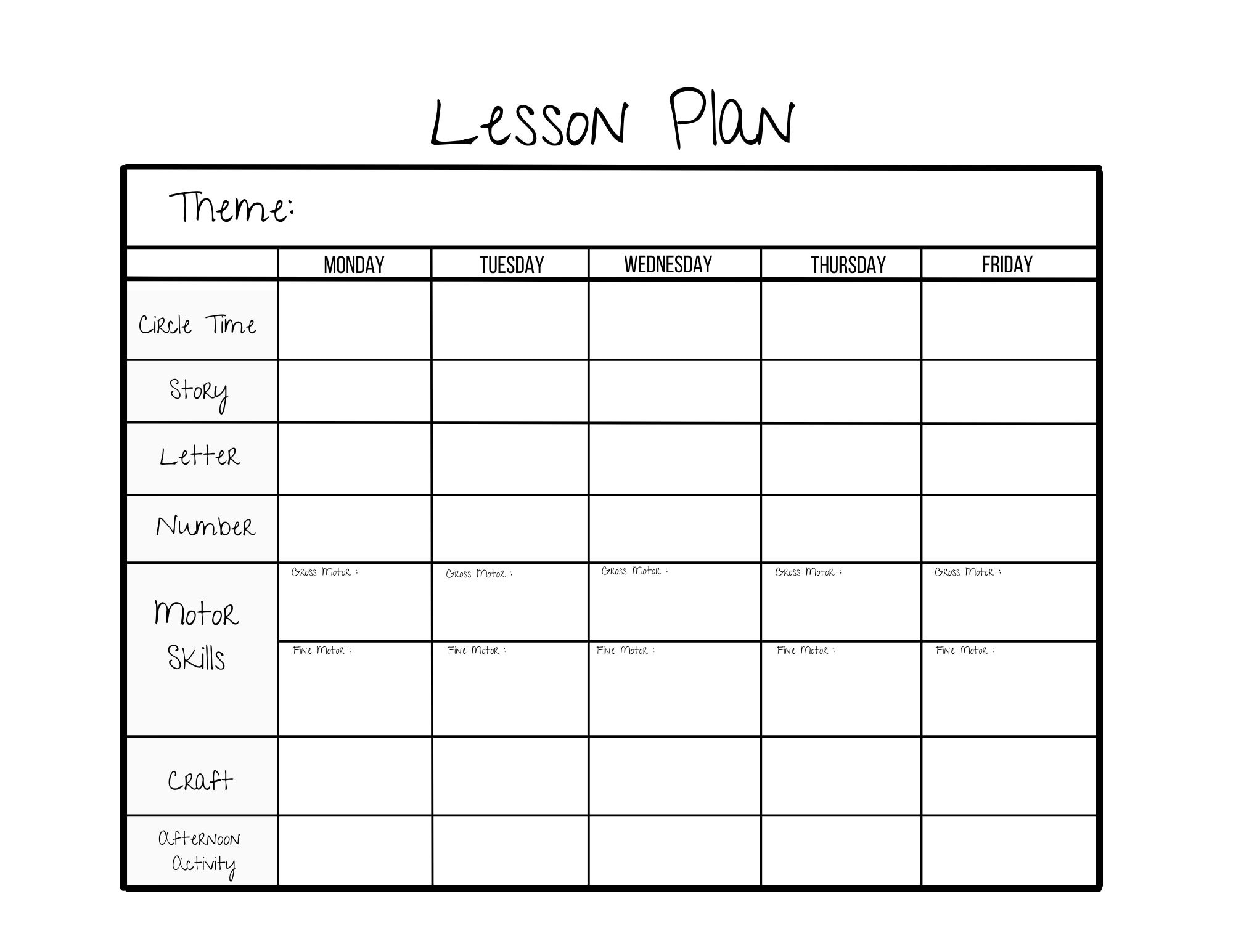 sample preschool lesson planner template