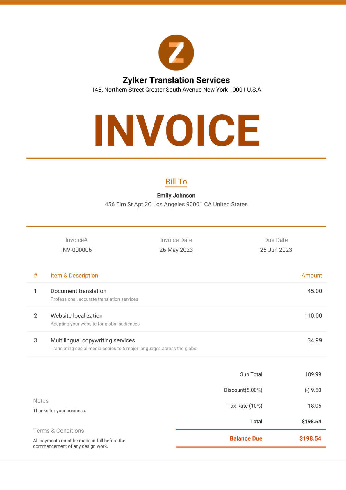 sample freelance invoice template