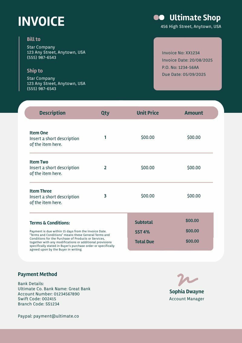 sample invoice for small business template